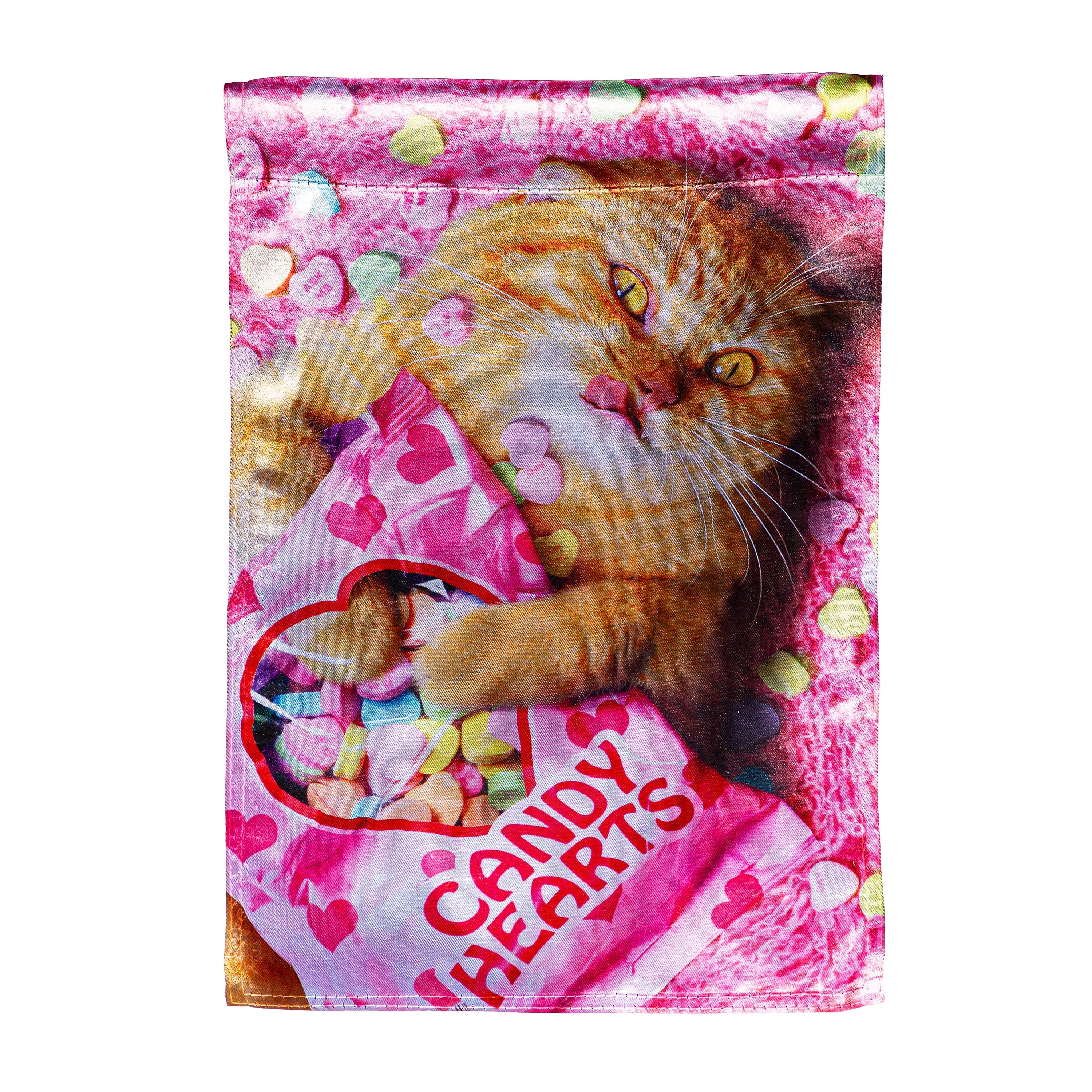 Cat With Candy Heart Lustre Garden Flag - Sports Gifts, Sports Memorabilia, Sports Collectibles, Fan Shop