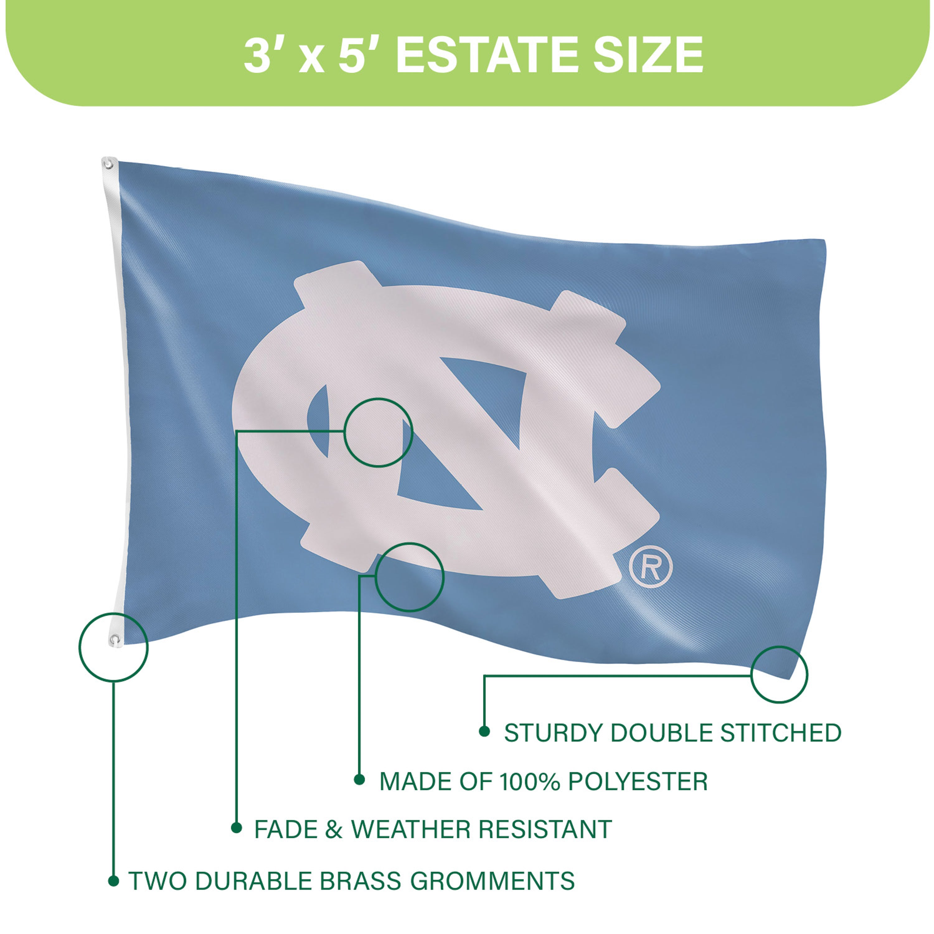 3'x5' Single Sided Flag w/ 2 Grommets, University of North Carolina - Sports Gifts, Sports Memorabilia, Sports Collectibles, Fan Shop