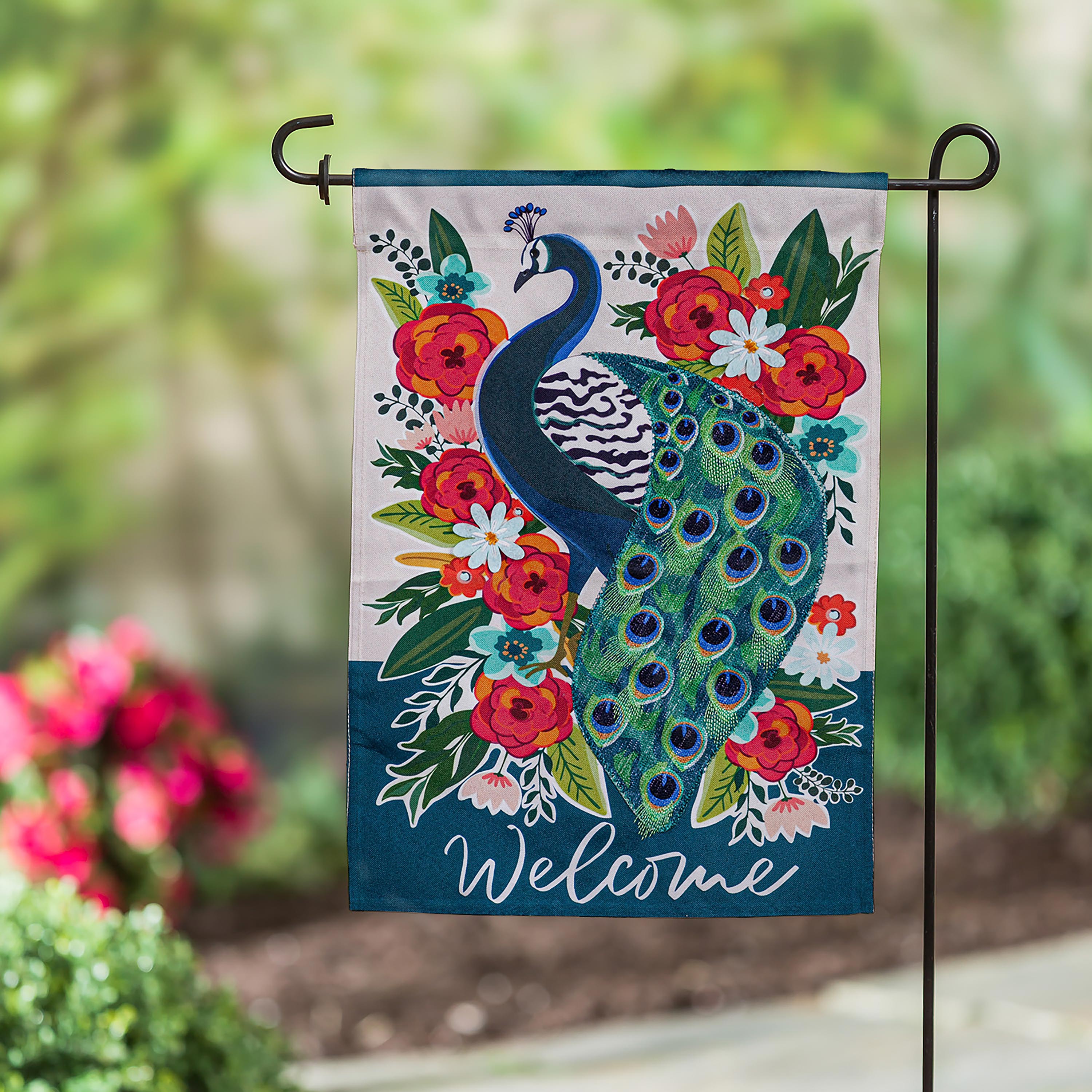 Floral Peacock Garden Linen Flag - Sports Collectibles, Sports Memorabilia, Sports Fan Shop, Sports Gifts