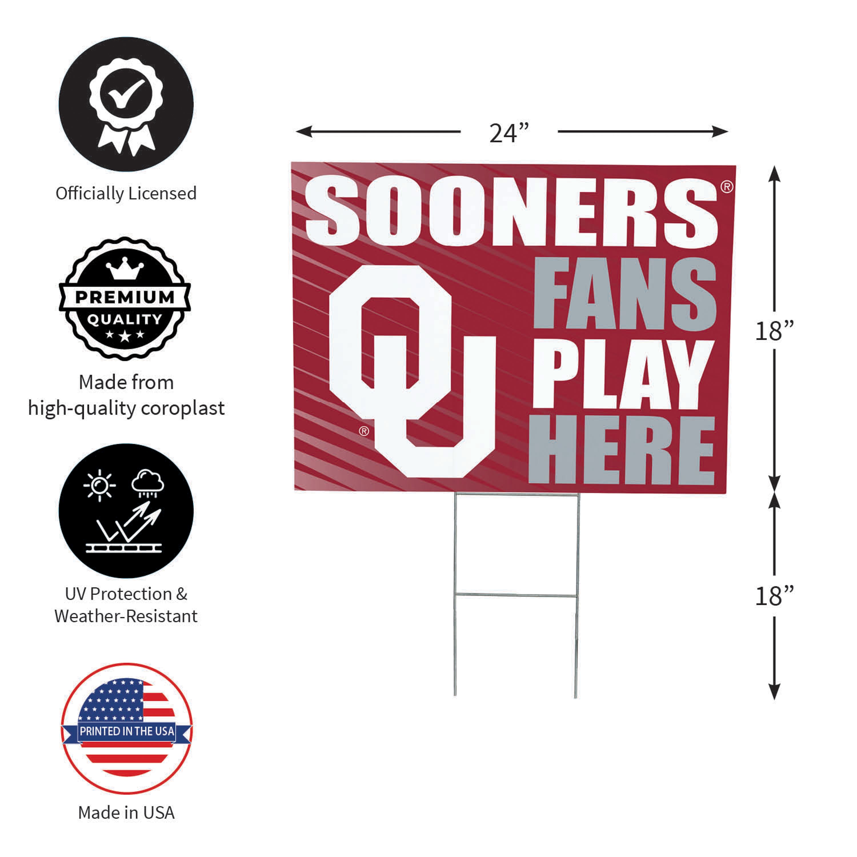 University of Oklahoma Coroplast Yard Sign "Fans Play Here" - Sports Collectibles, Sports Memorabilia, Sports Fan Shop, Sports Gifts