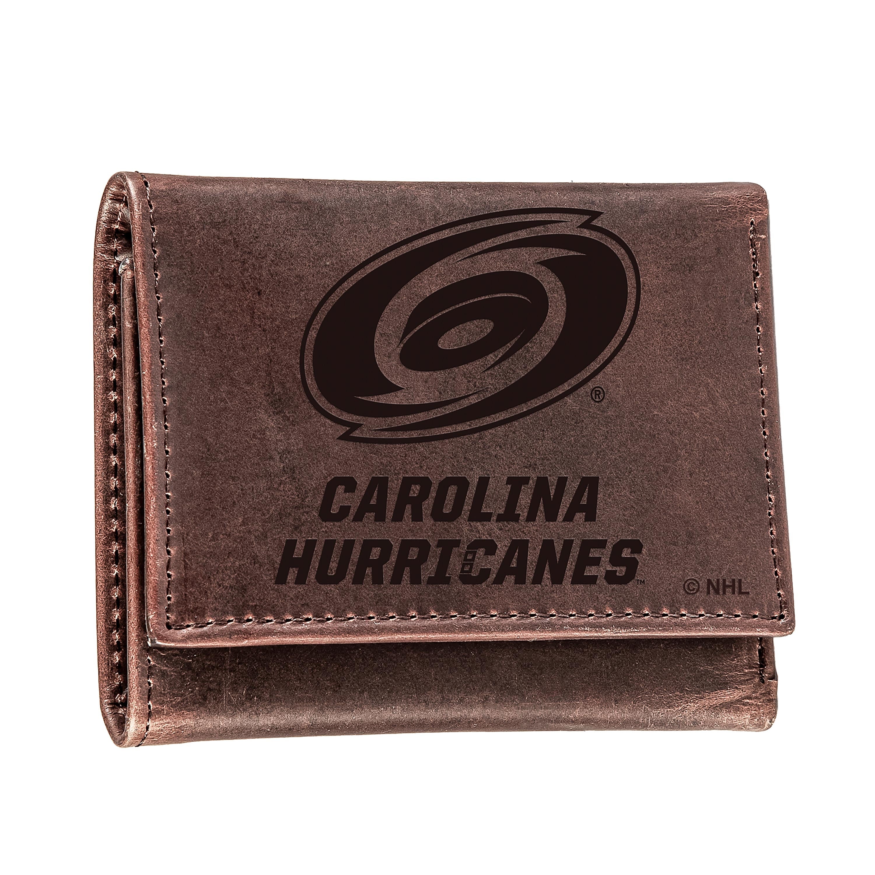 Carolina Hurricanes, Tri-Fold Wallet, Brown, CH, 100% Genuine Leather - Sports Collectibles, Sports Memorabilia, Sports Fan Shop, Sports Gifts