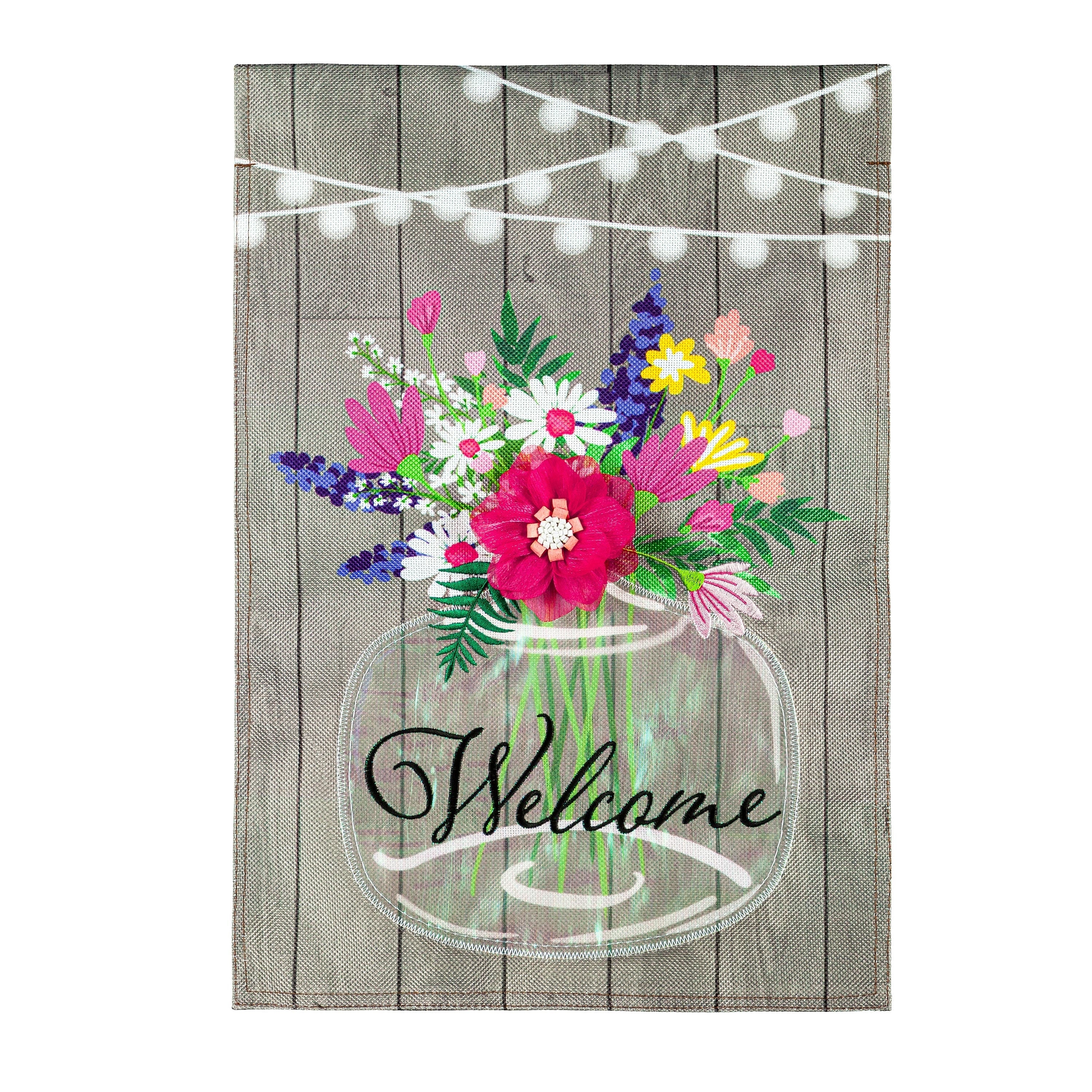 Mason Jar and Lights Garden Burlap Flag - Sports Collectibles, Sports Memorabilia, Sports Fan Shop, Sports Gifts