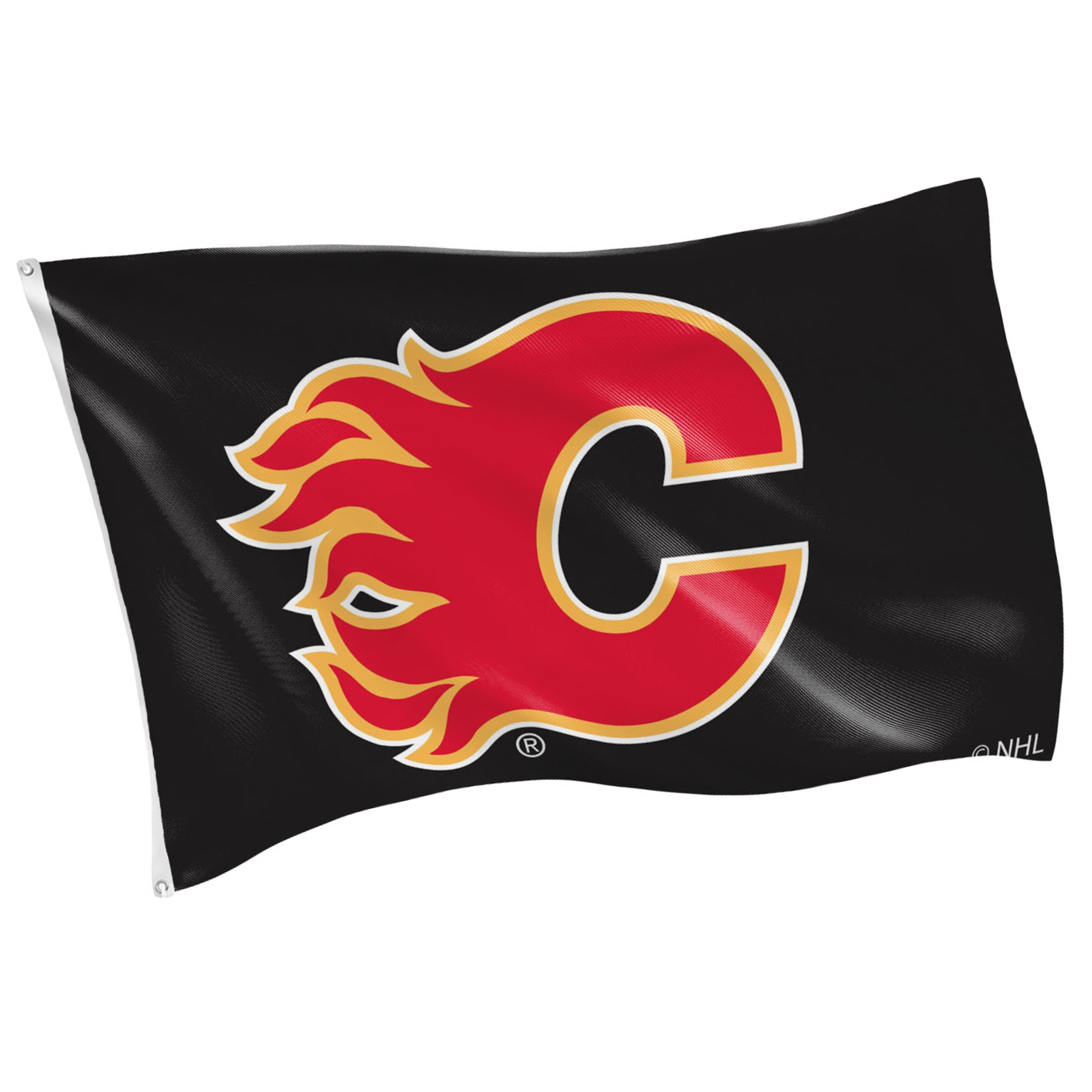 Calgary Flames Single Sided Flag w/ 2 Grommets, 3'x5' - Sports Gifts, Sports Memorabilia, Sports Collectibles, Fan Shop