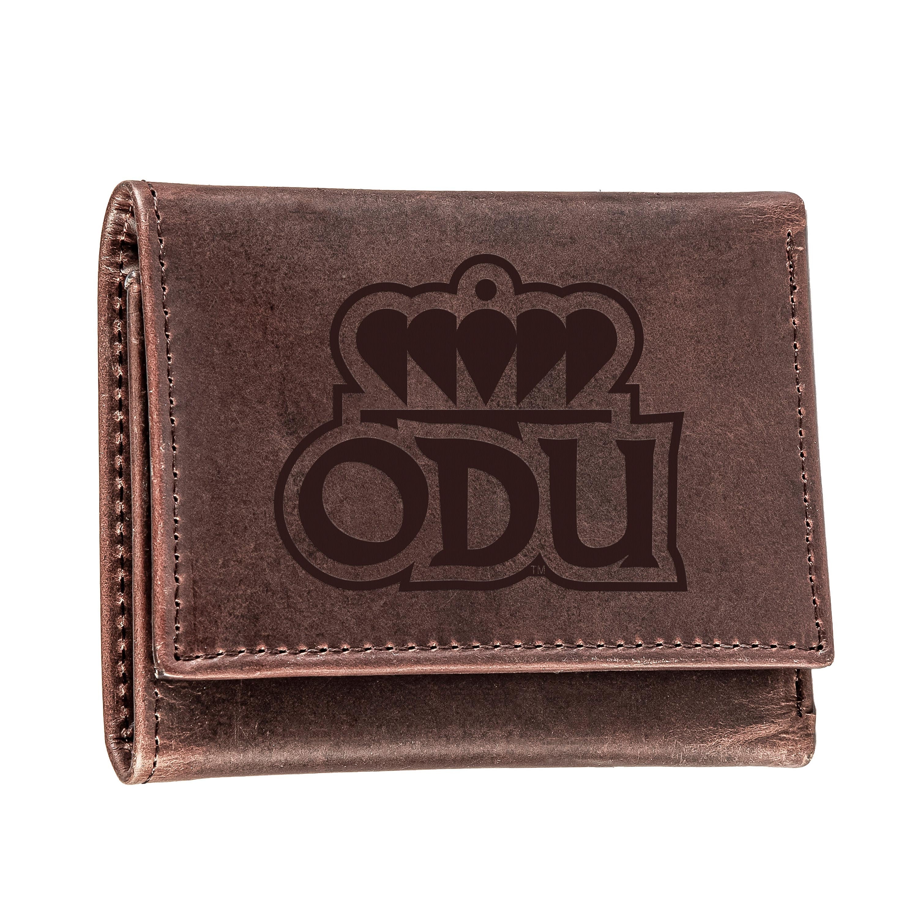 Old Dominion University, Tri-Fold Wallet, Brown, CH, 100% Genuine Leather - Sports Collectibles, Sports Memorabilia, Sports Fan Shop, Sports Gifts