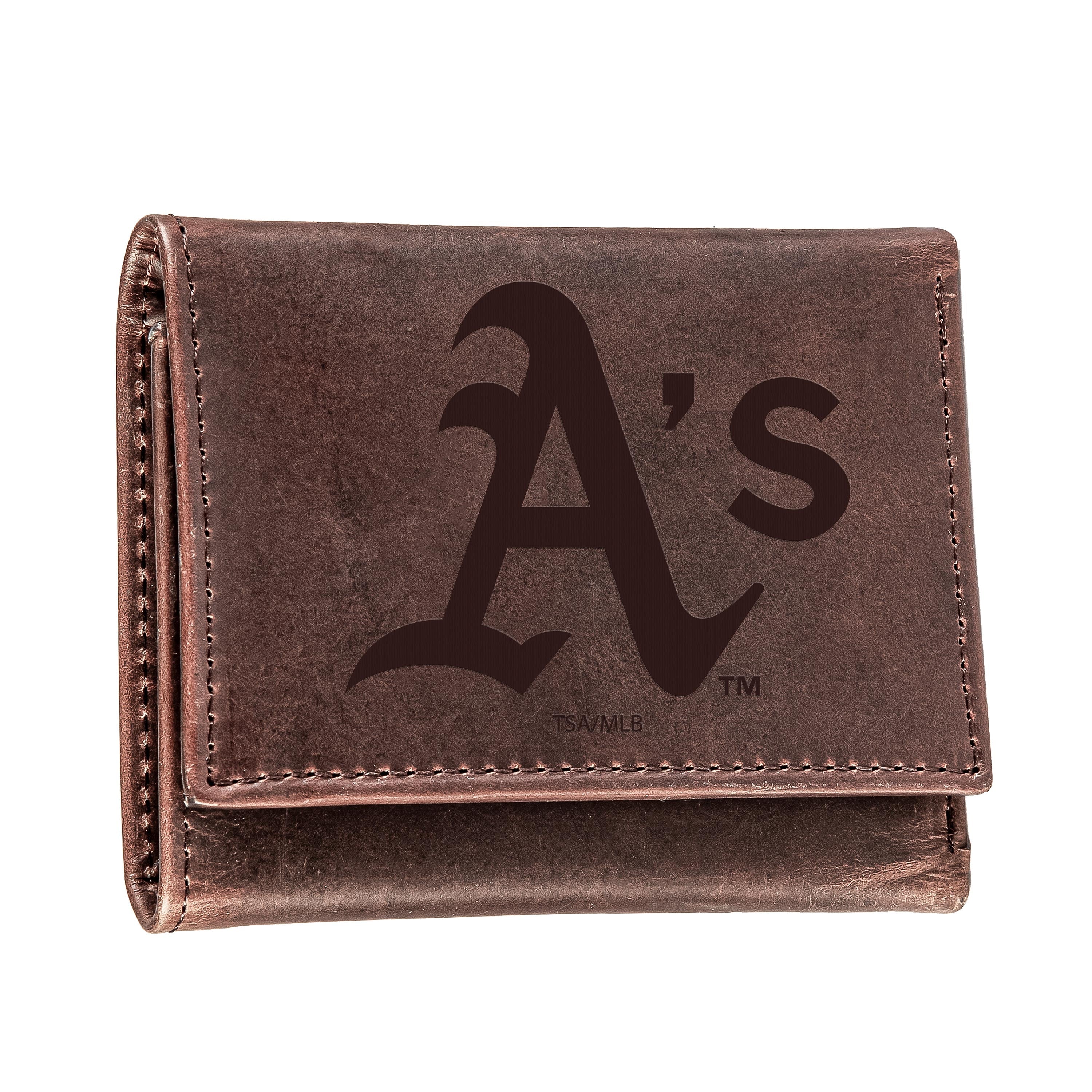 Oakland A's Tri-Fold Wallet Brown 100% Genuine Leather - Sports Gifts, Sports Memorabilia, Sports Collectibles, Fan Shop