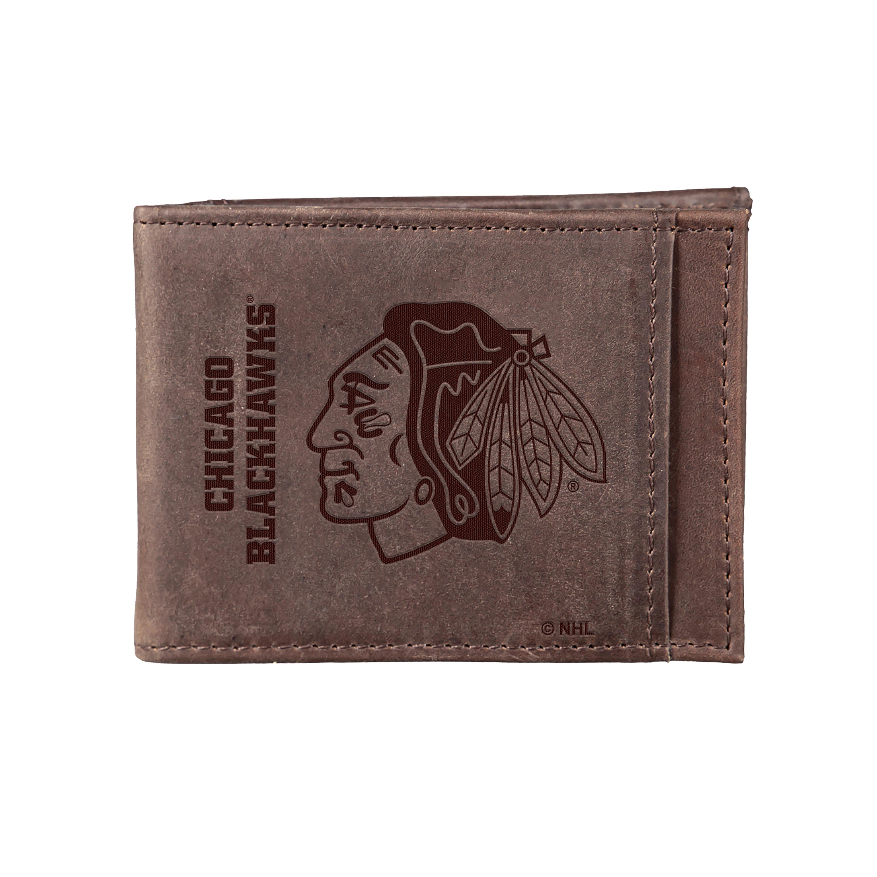 Front Pocket Wallet w/ RFID Blocking, Chicago Blackhawks, Brown - Sports Collectibles, Sports Memorabilia, Sports Fan Shop, Sports Gifts