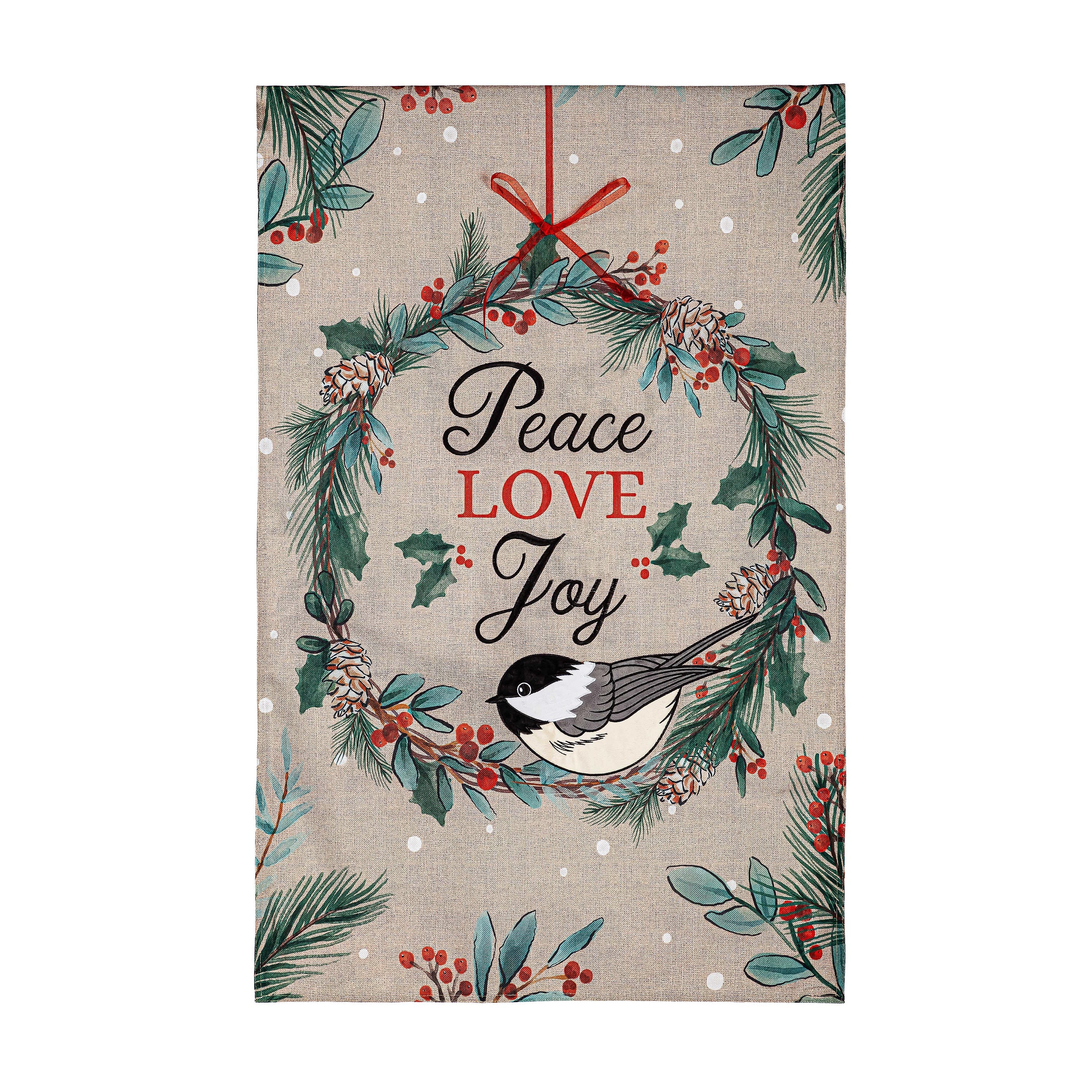 Chickadee Wreath Burlap House Flag - Sports Collectibles, Sports Memorabilia, Sports Fan Shop, Sports Gifts