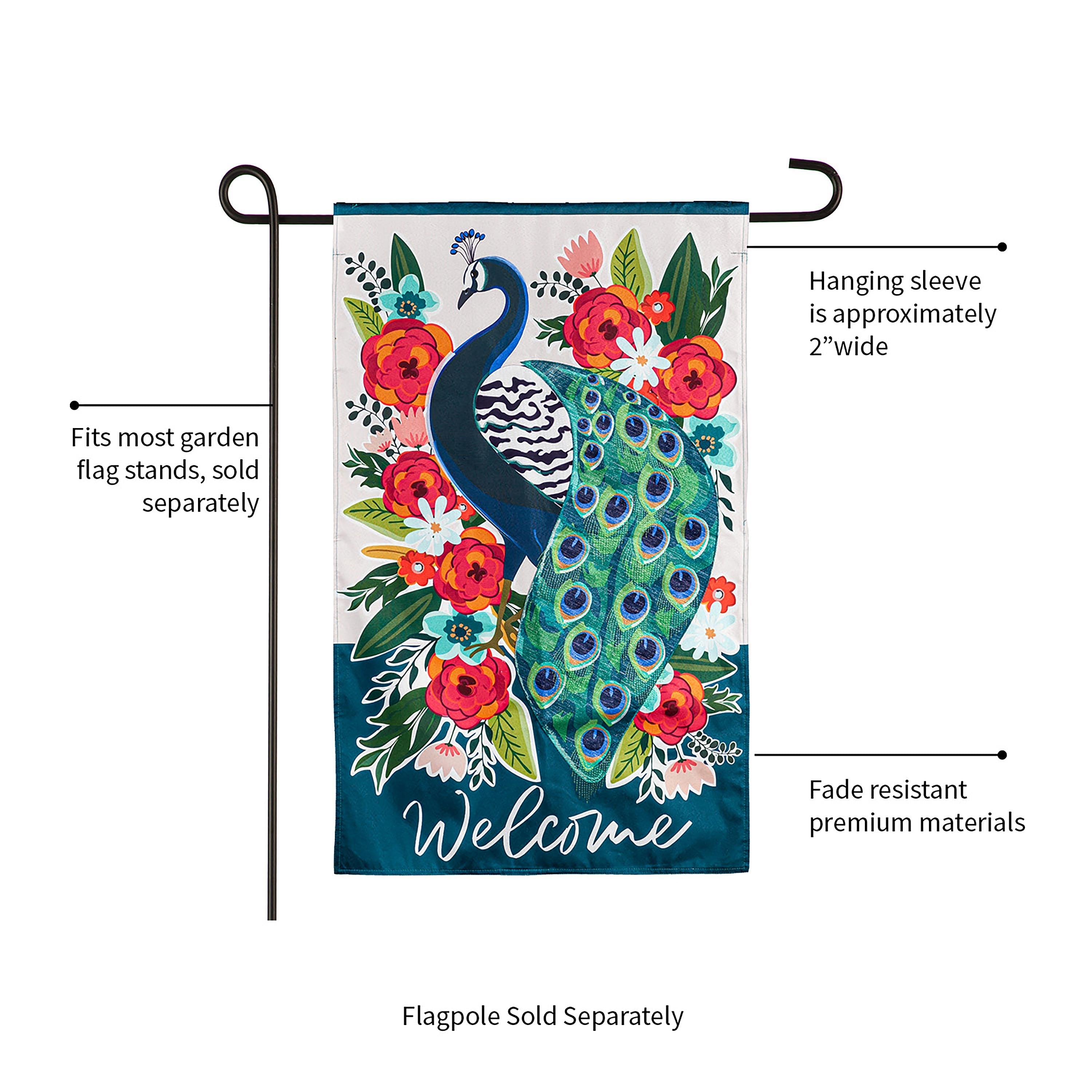 Floral Peacock Garden Linen Flag - Sports Collectibles, Sports Memorabilia, Sports Fan Shop, Sports Gifts