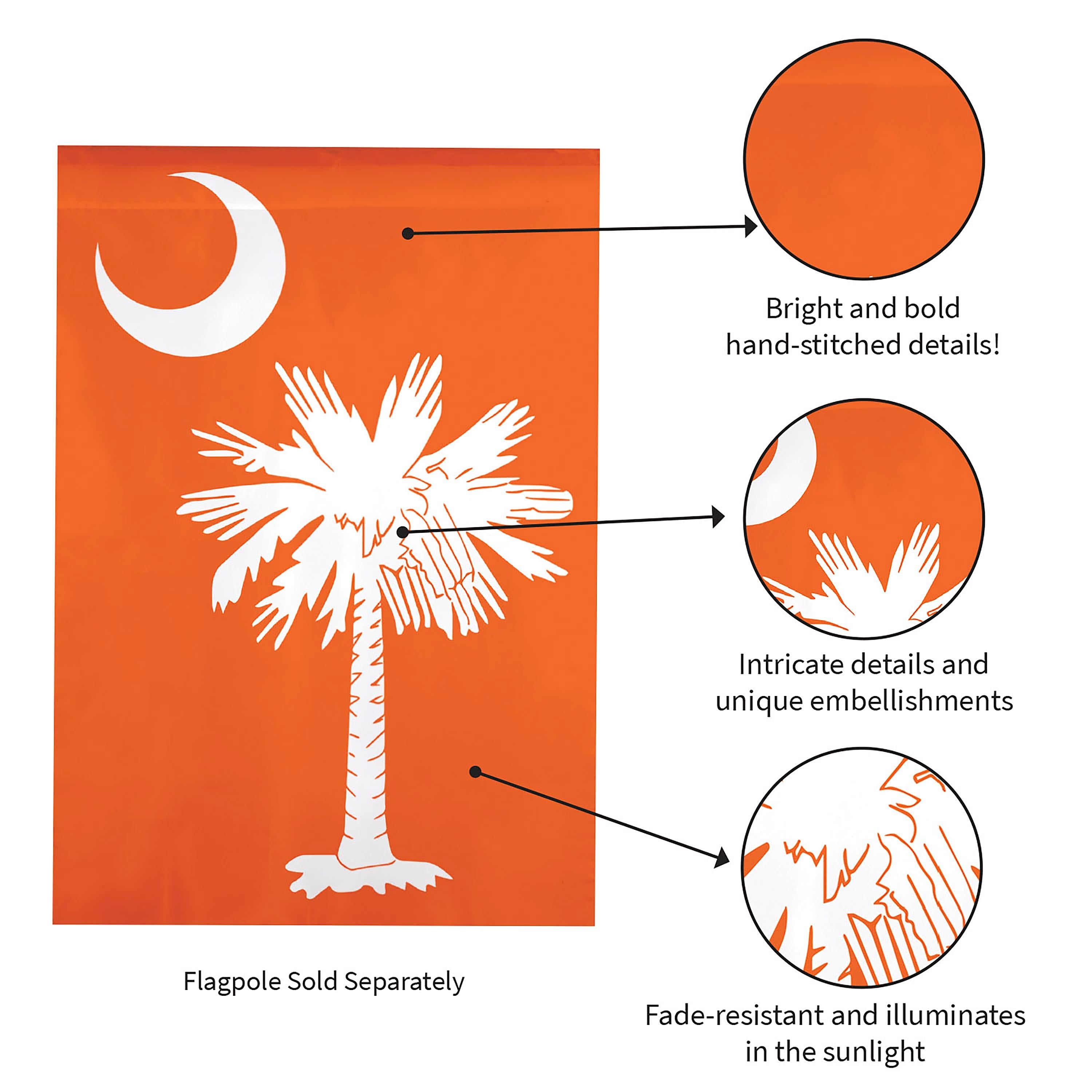 South Carolina Palmetto, Orange Garden Applique Flag - Sports Collectibles, Sports Memorabilia, Sports Fan Shop, Sports Gifts