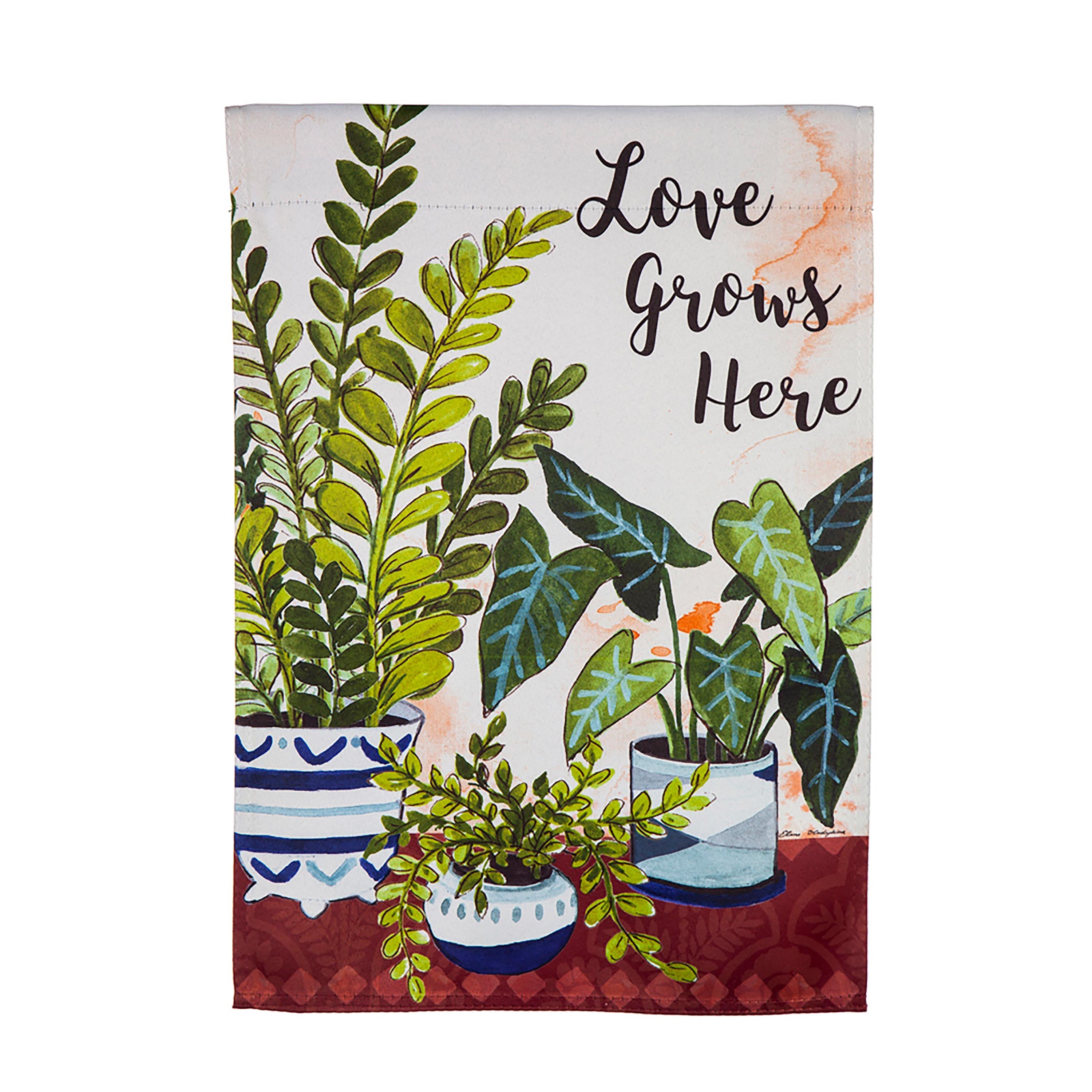 Love Grows Here Houseplants Garden Suede Flag - Sports Collectibles, Sports Memorabilia, Sports Fan Shop, Sports Gifts