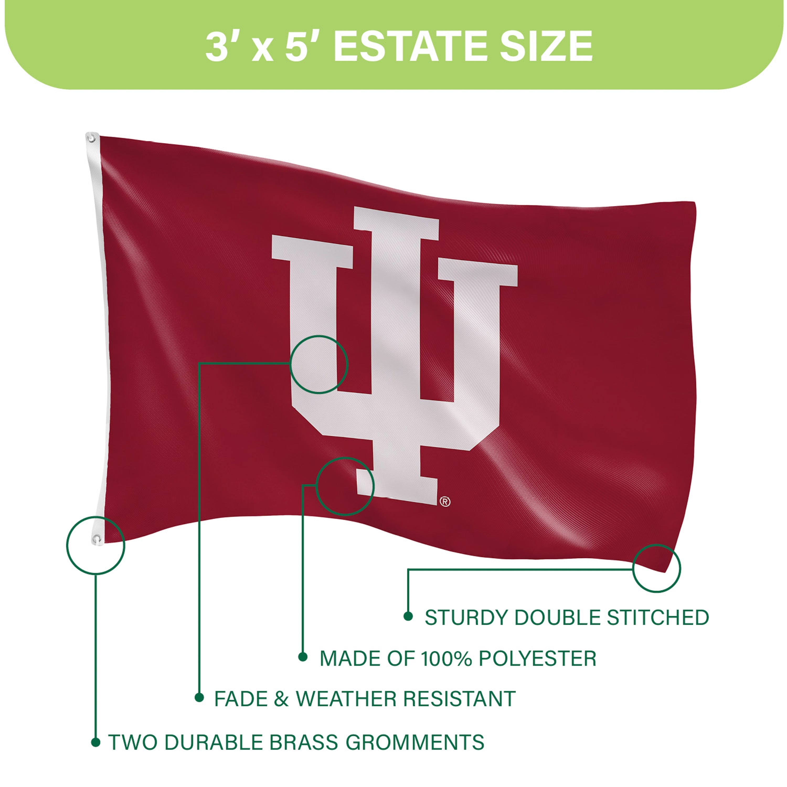 3'x5' Single Sided Flag w/ 2 Grommets, Indiana University - Sports Gifts, Sports Memorabilia, Sports Collectibles, Fan Shop