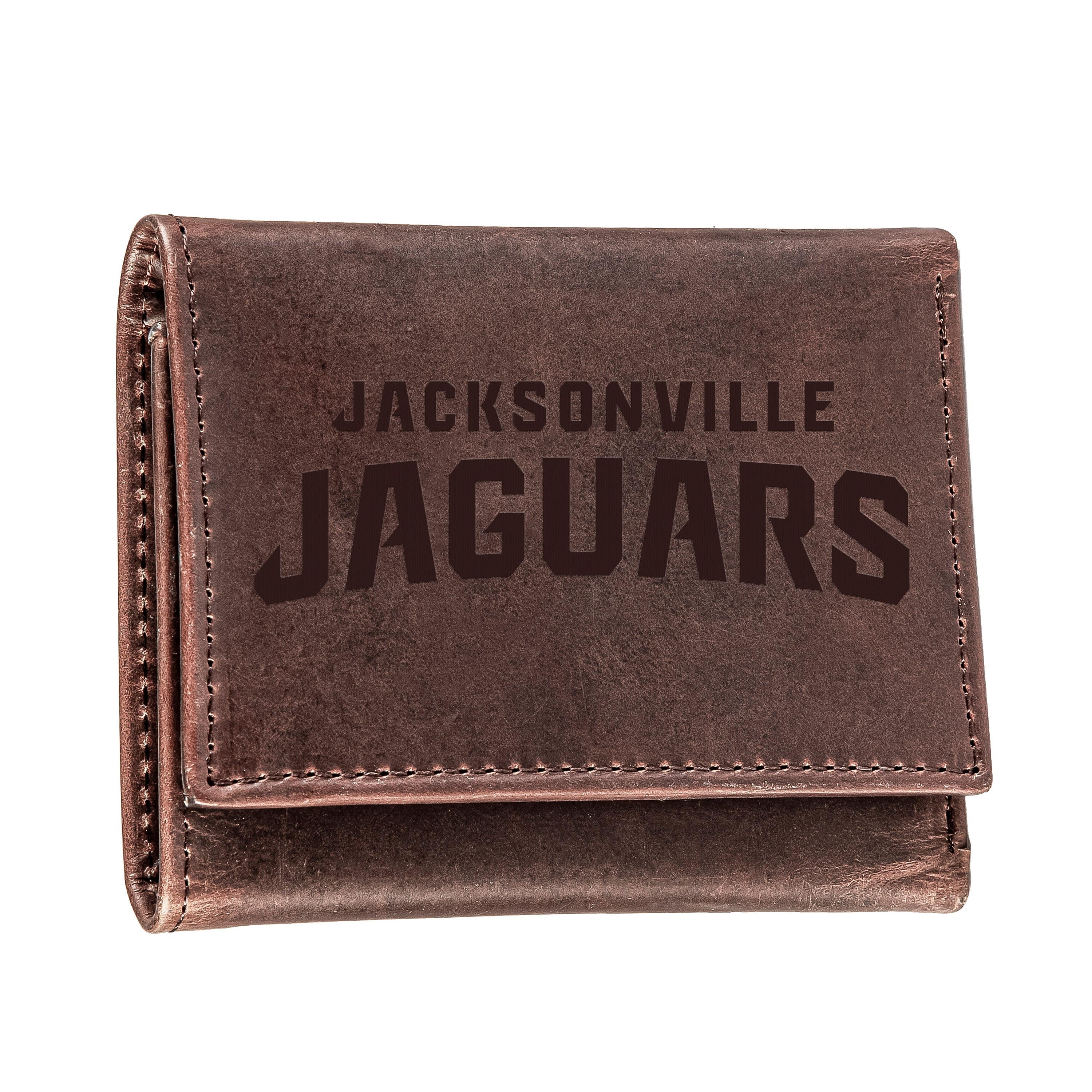 Jacksonville Jaguars, Tri-Fold Wallet, Brown, CH, 100% Genuine Leather - Sports Collectibles, Sports Memorabilia, Sports Fan Shop, Sports Gifts