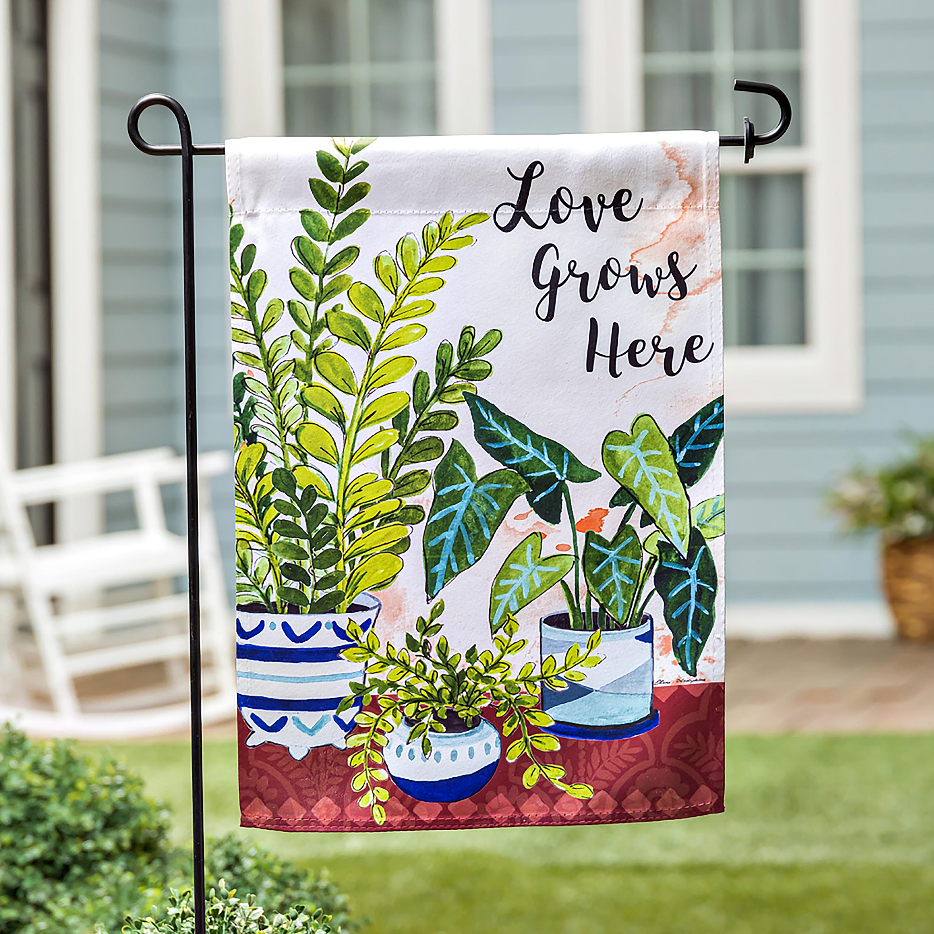 Love Grows Here Houseplants Garden Suede Flag - Sports Collectibles, Sports Memorabilia, Sports Fan Shop, Sports Gifts