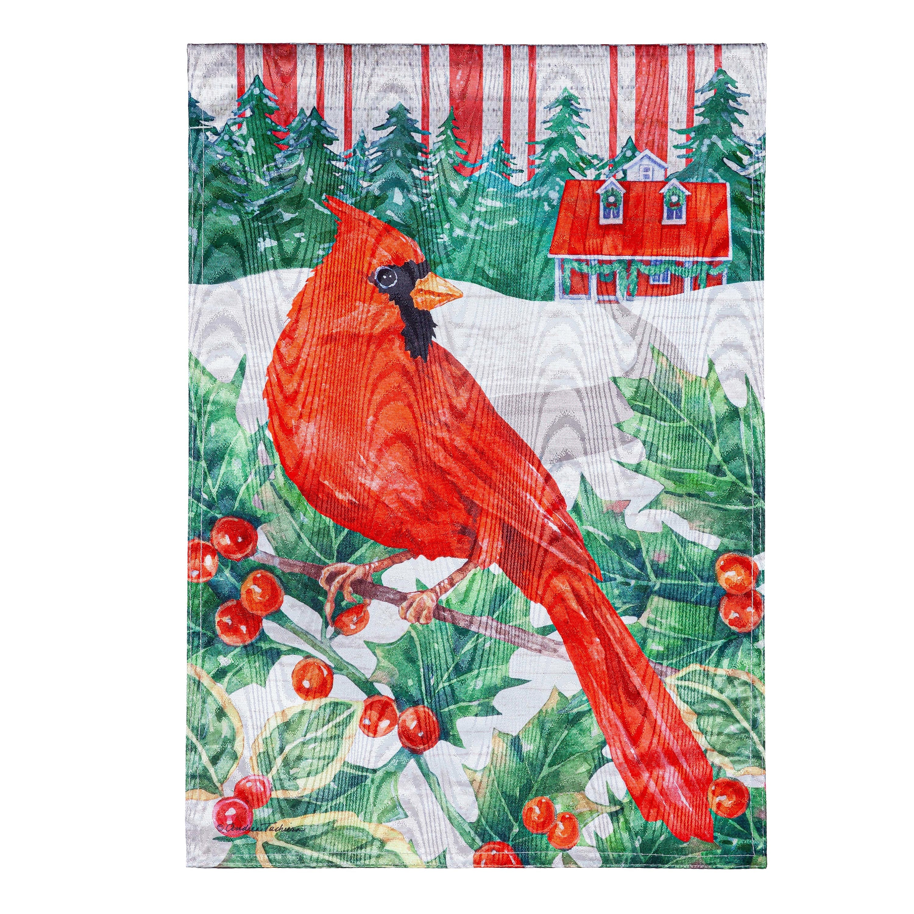 Cardinal Holiday Farmhouse Moire Garden Flag - Sports Collectibles, Sports Memorabilia, Sports Fan Shop, Sports Gifts