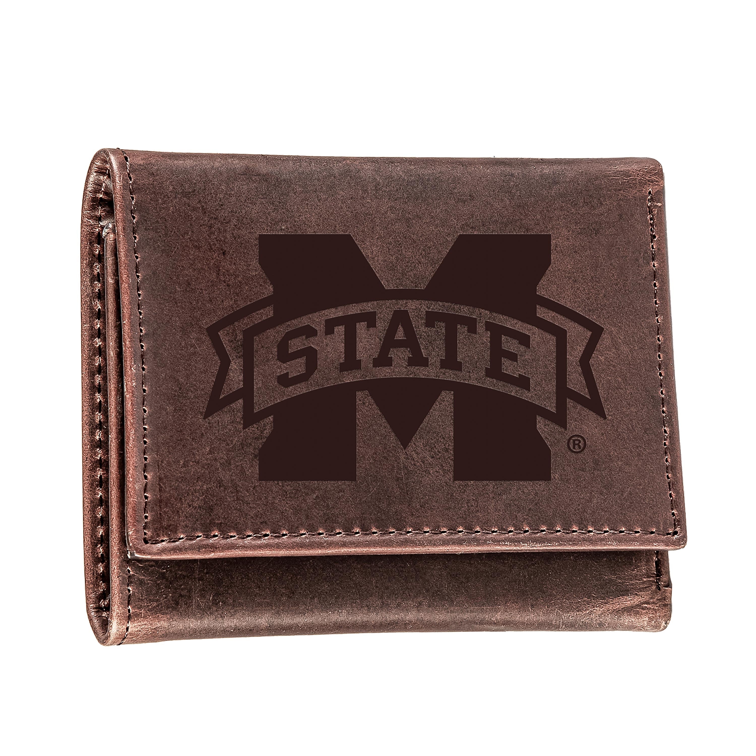 Mississippi State, Tri-Fold Wallet, Brown, CH, 100% Genuine Leather - Sports Collectibles, Sports Memorabilia, Sports Fan Shop, Sports Gifts