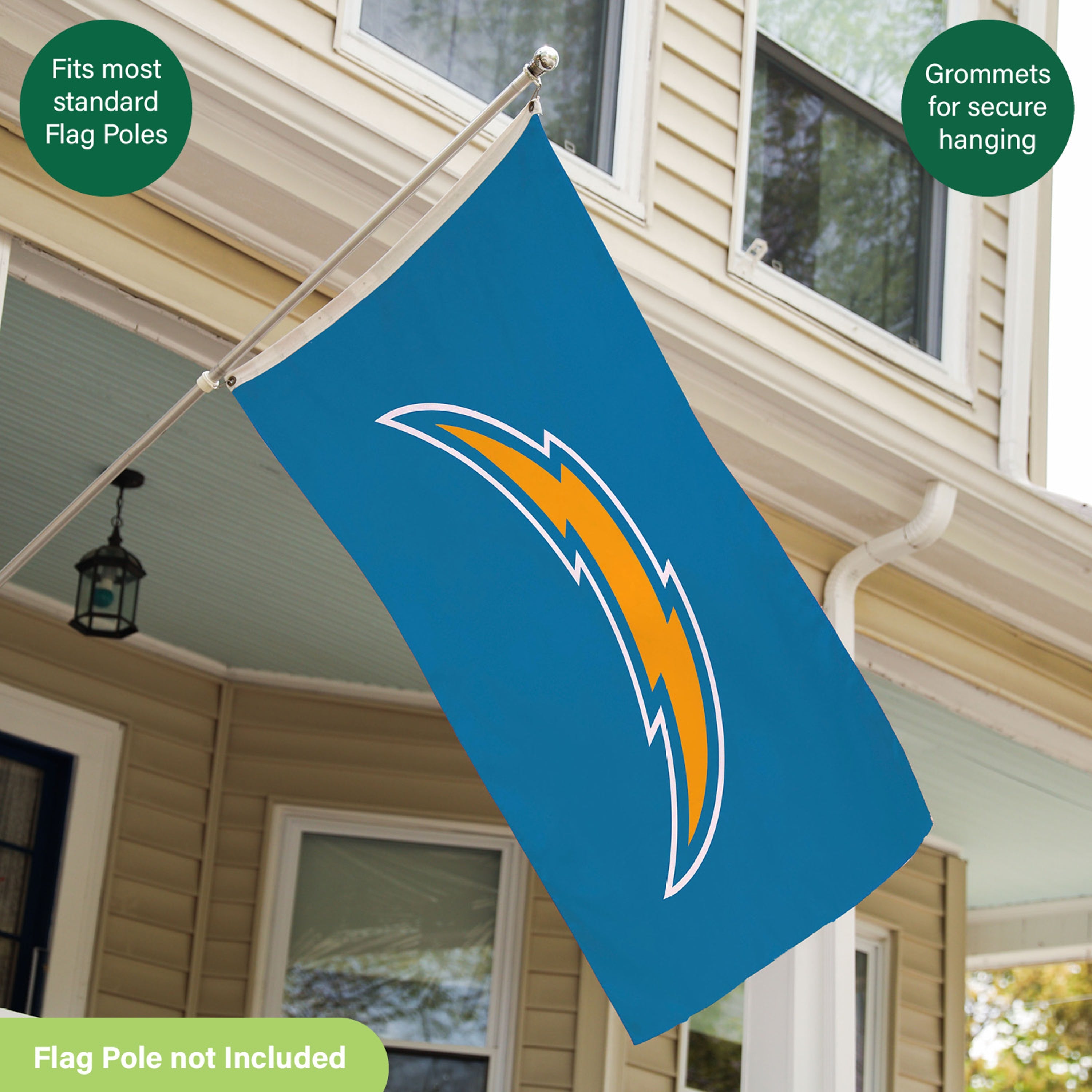 Los Angeles Chargers Single Sided Estate Flag with 2 Grommets, 3'x5' - Sports Gifts, Sports Memorabilia, Sports Collectibles, Fan Shop