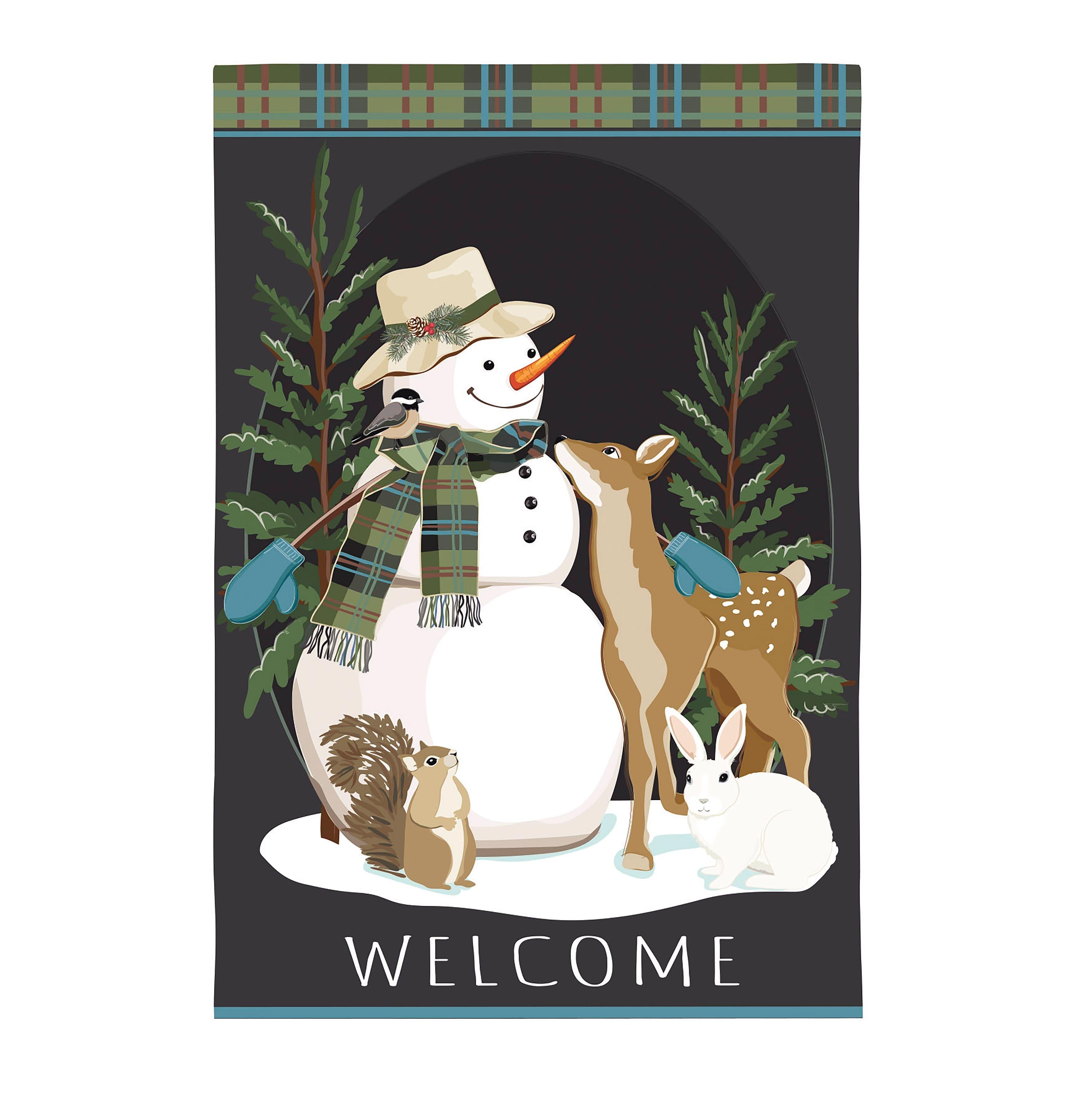 Woodland Snowman and Friends Applique House Flag - Sports Collectibles, Sports Memorabilia, Sports Fan Shop, Sports Gifts