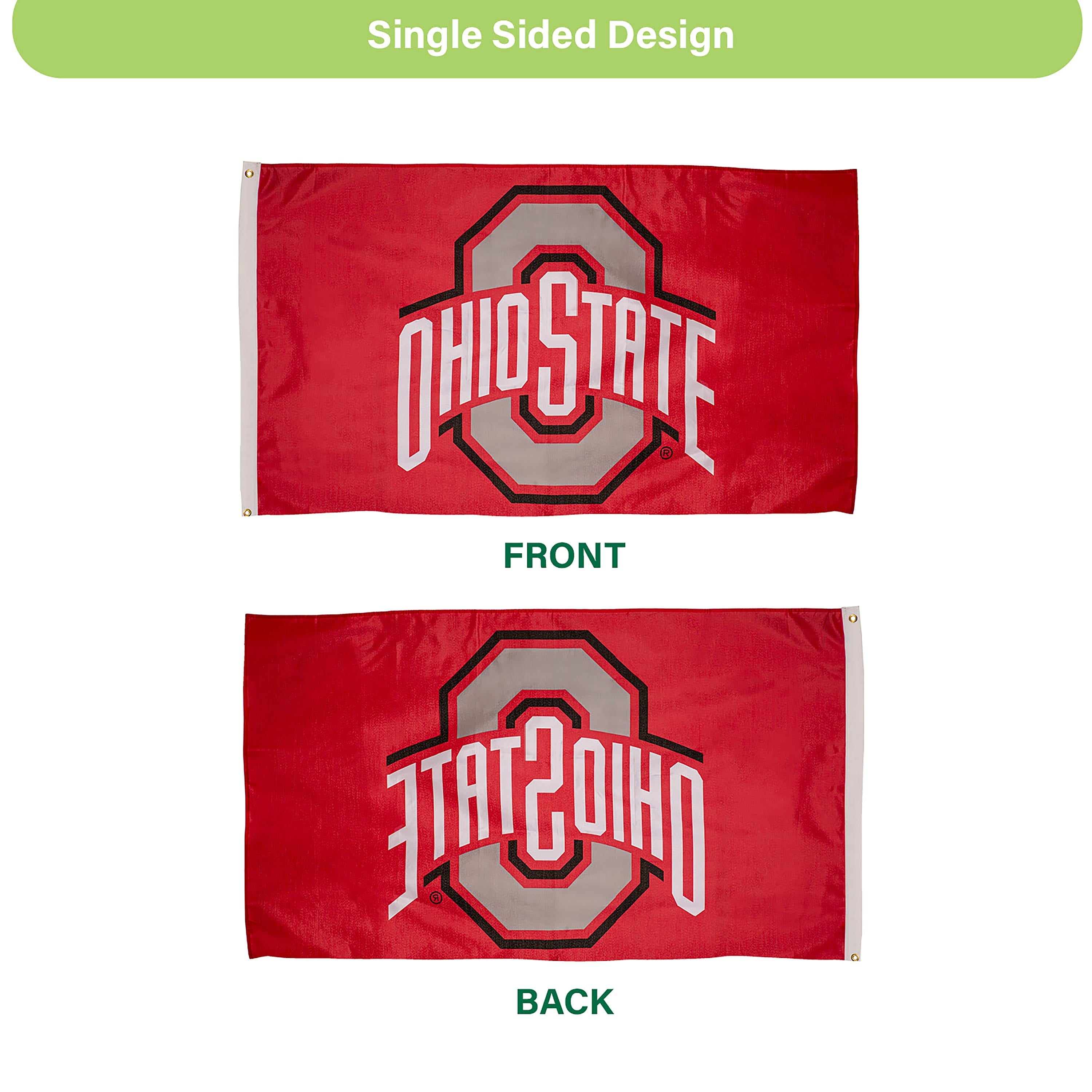 Ohio State University Single Sided Flag with 2 Grommets, 3'x5' - Sports Gifts, Sports Memorabilia, Sports Collectibles, Fan Shop