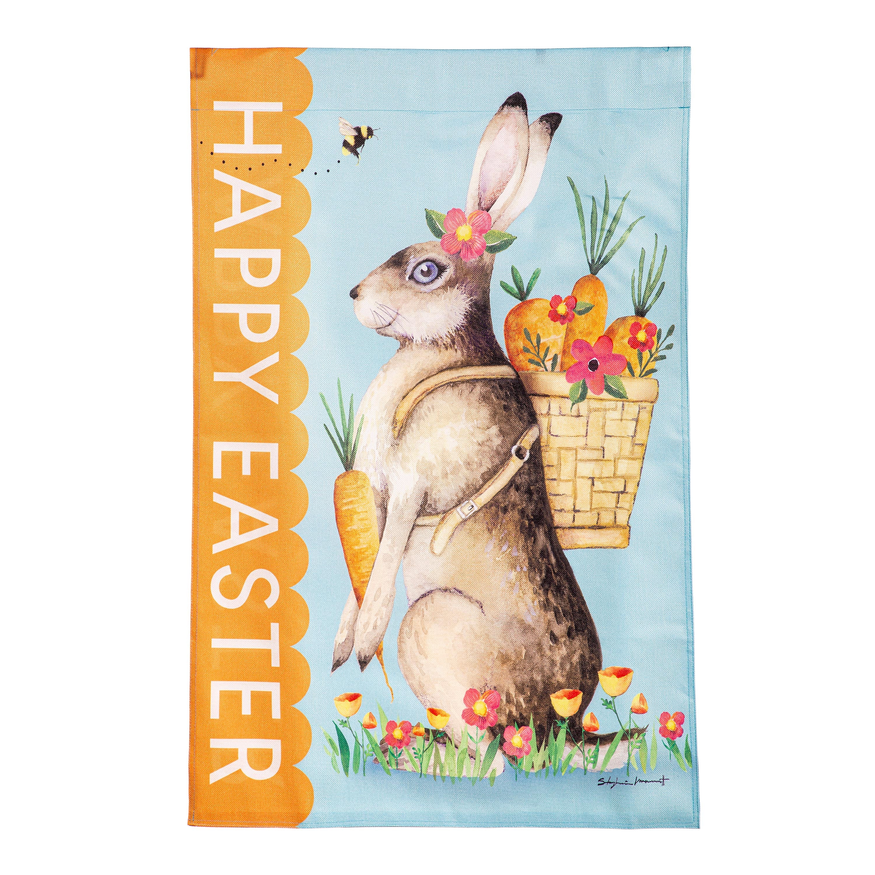 Happy Easter Bunny Burlap House Flag - Sports Gifts, Sports Memorabilia, Sports Collectibles, Fan Shop