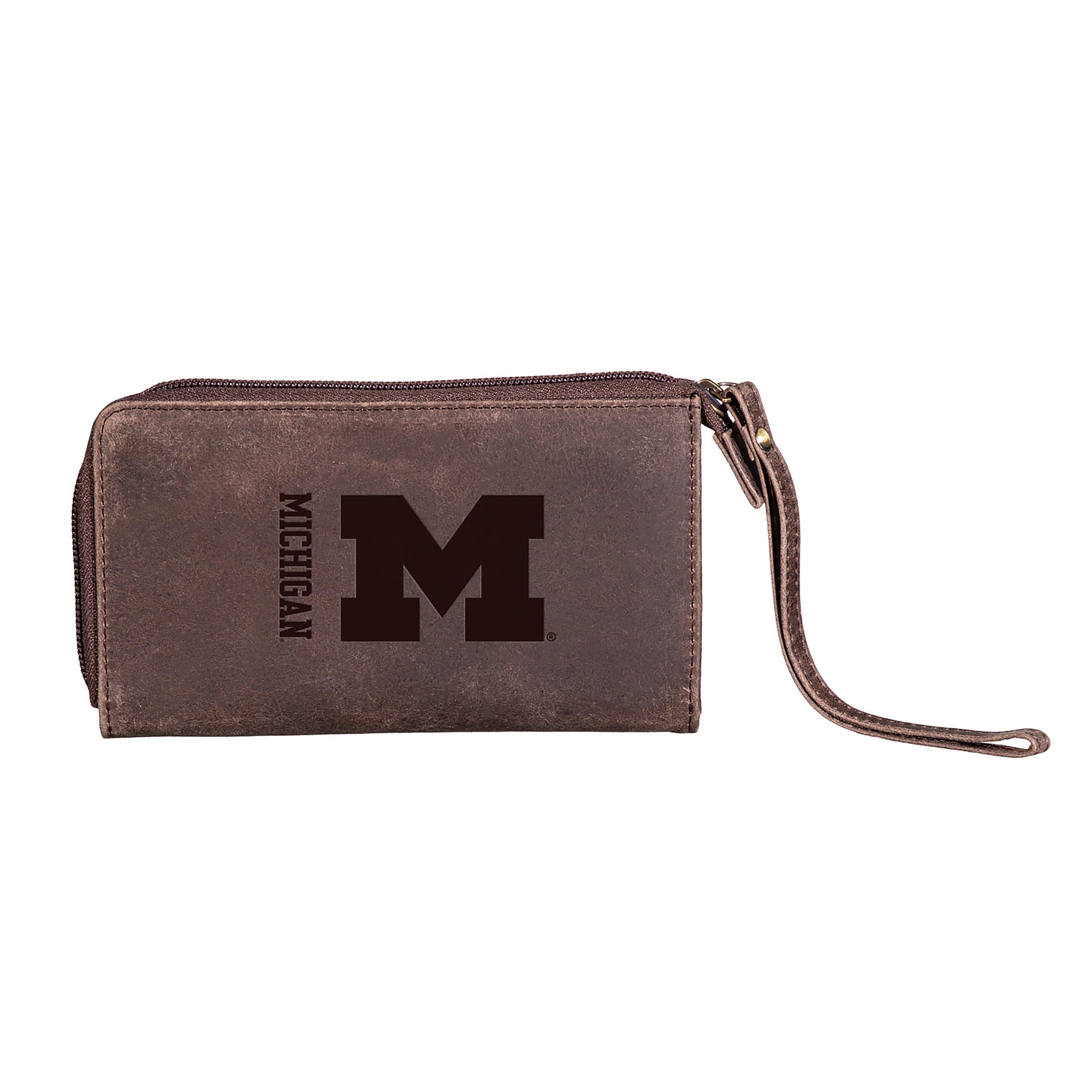 Wristlet Wallet, Brown, University Of Michigan - Sports Collectibles, Sports Memorabilia, Sports Fan Shop, Sports Gifts