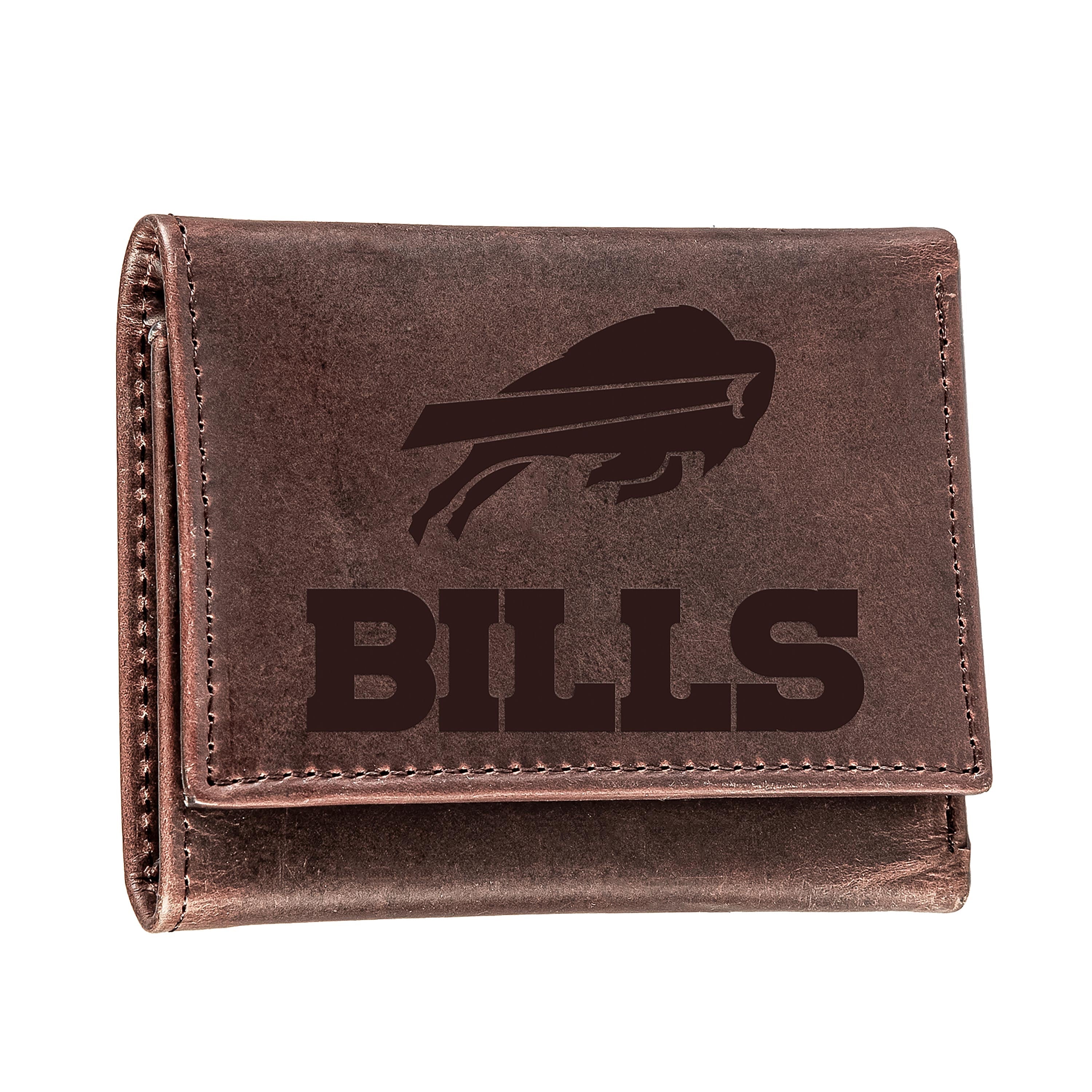 Buffalo Bills, Tri-Fold Wallet, Brown, CH, 100% Genuine Leather - Sports Collectibles, Sports Memorabilia, Sports Fan Shop, Sports Gifts