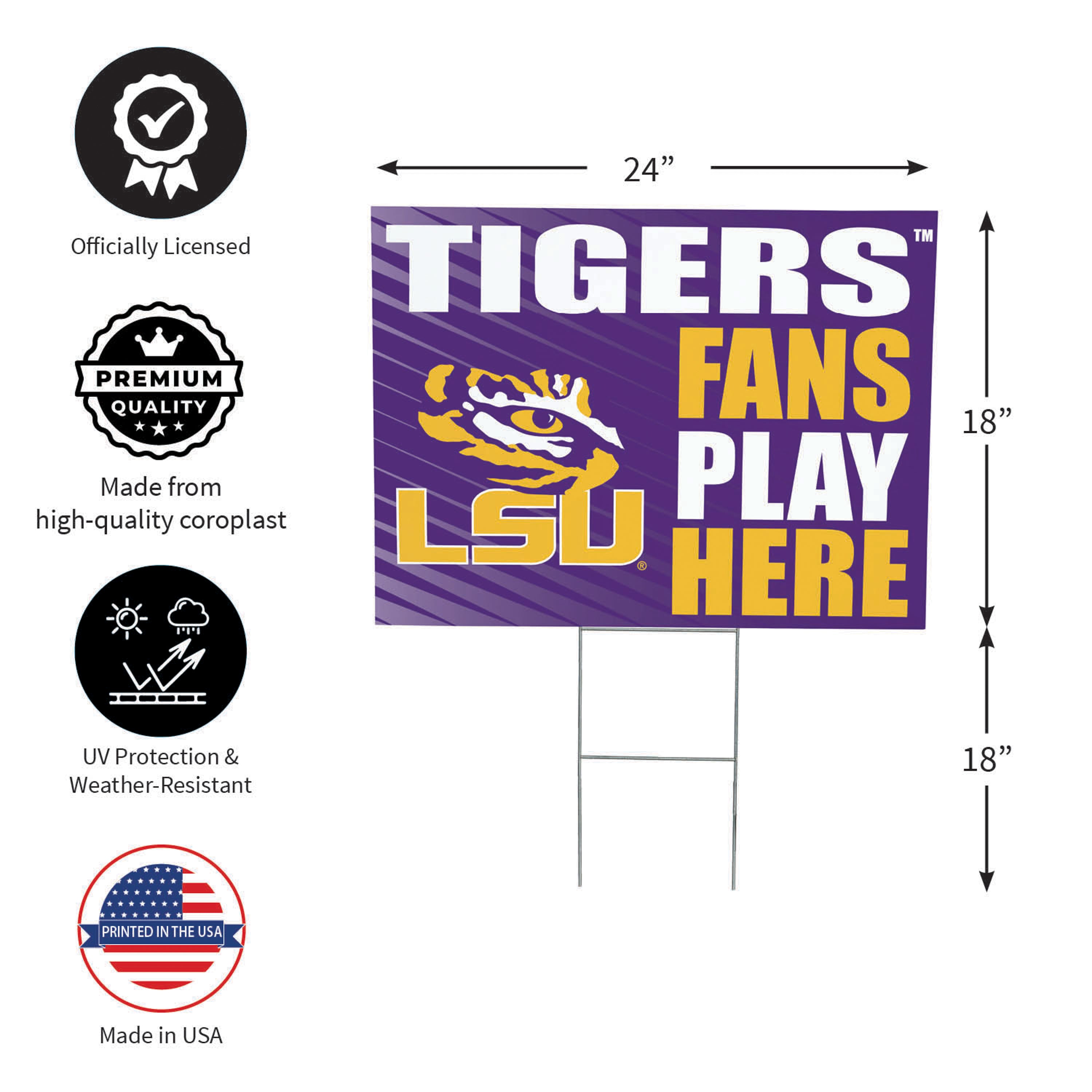 Louisiana State University Coroplast Yard Sign "Fans Play Here" - Sports Collectibles, Sports Memorabilia, Sports Fan Shop, Sports Gifts