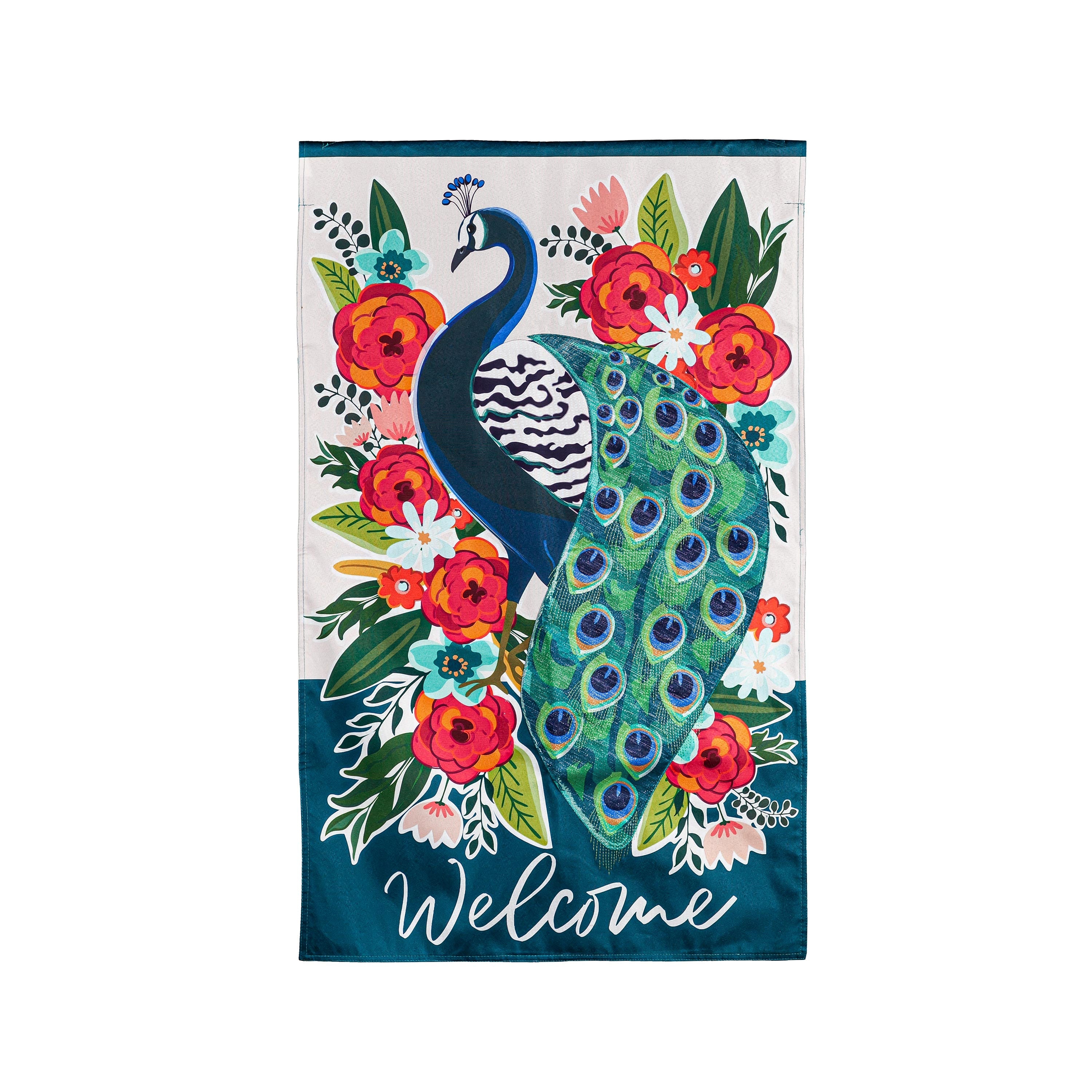 Floral Peacock House Linen Flag - Sports Collectibles, Sports Memorabilia, Sports Fan Shop, Sports Gifts