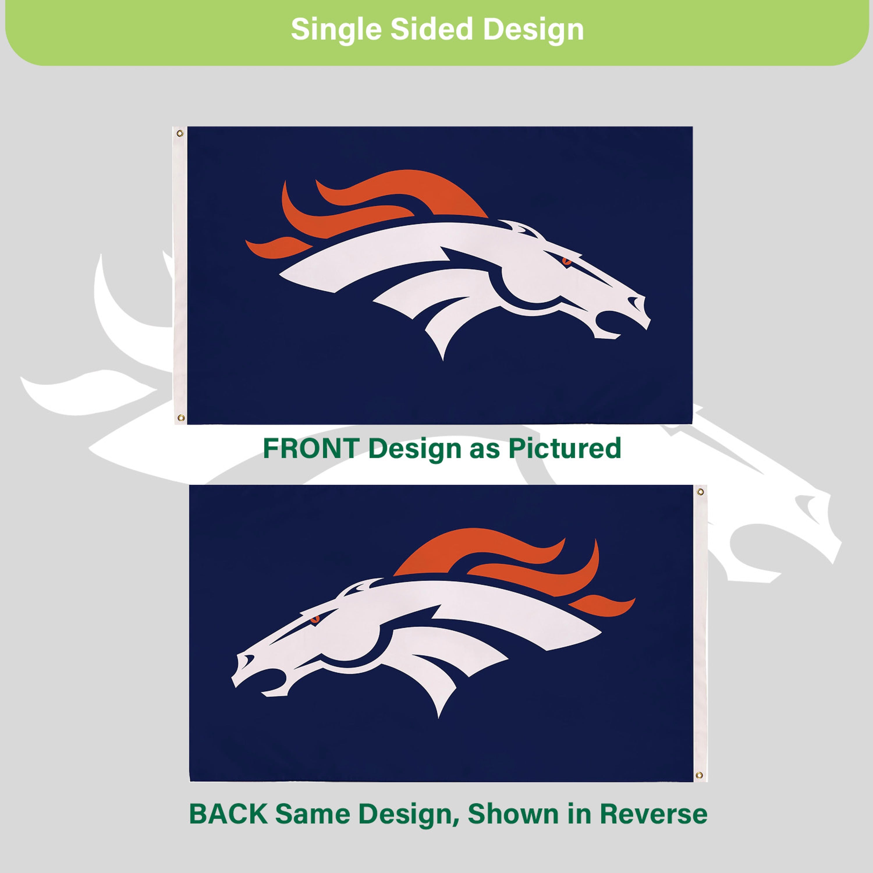 3'x5' Single Sided Flag w/ 2 Grommets, Denver Broncos