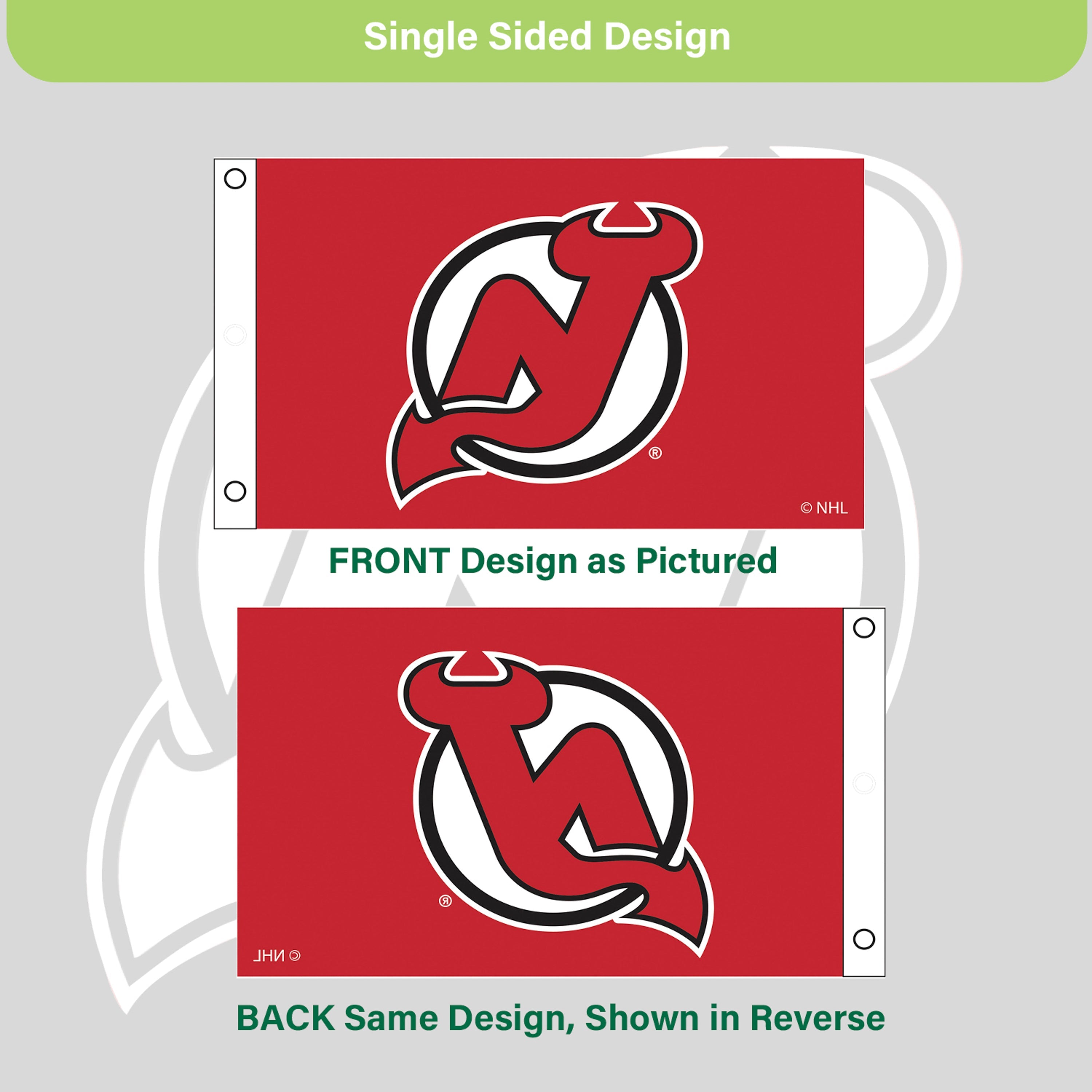 New Jersey Devils Single Sided Flag w/ 2 Grommets, 3'x5' - Sports Gifts, Sports Memorabilia, Sports Collectibles, Fan Shop