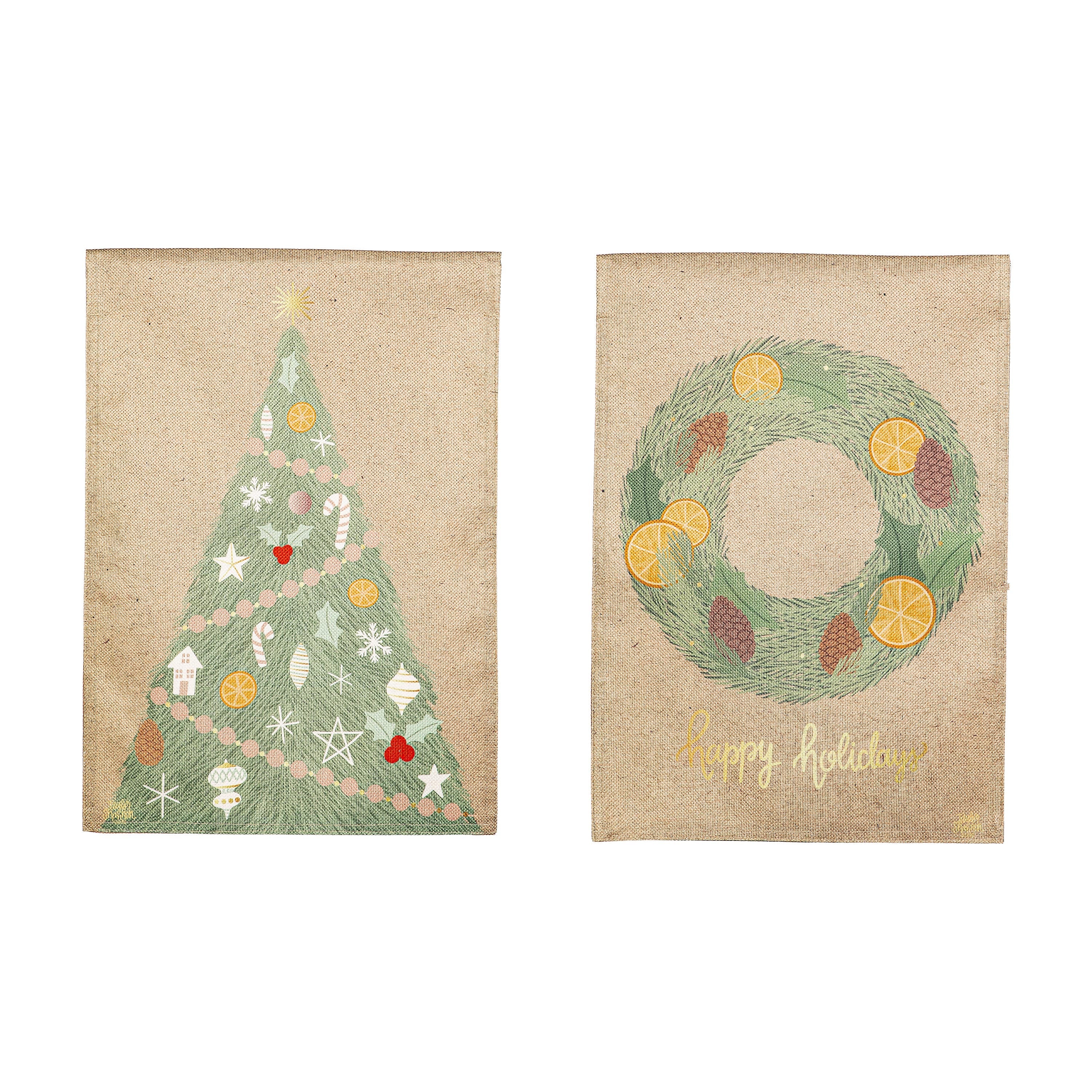 Holiday Wreath Reversible Burlap Garden Flag - Sports Gifts, Sports Memorabilia, Sports Collectibles, Fan Shop