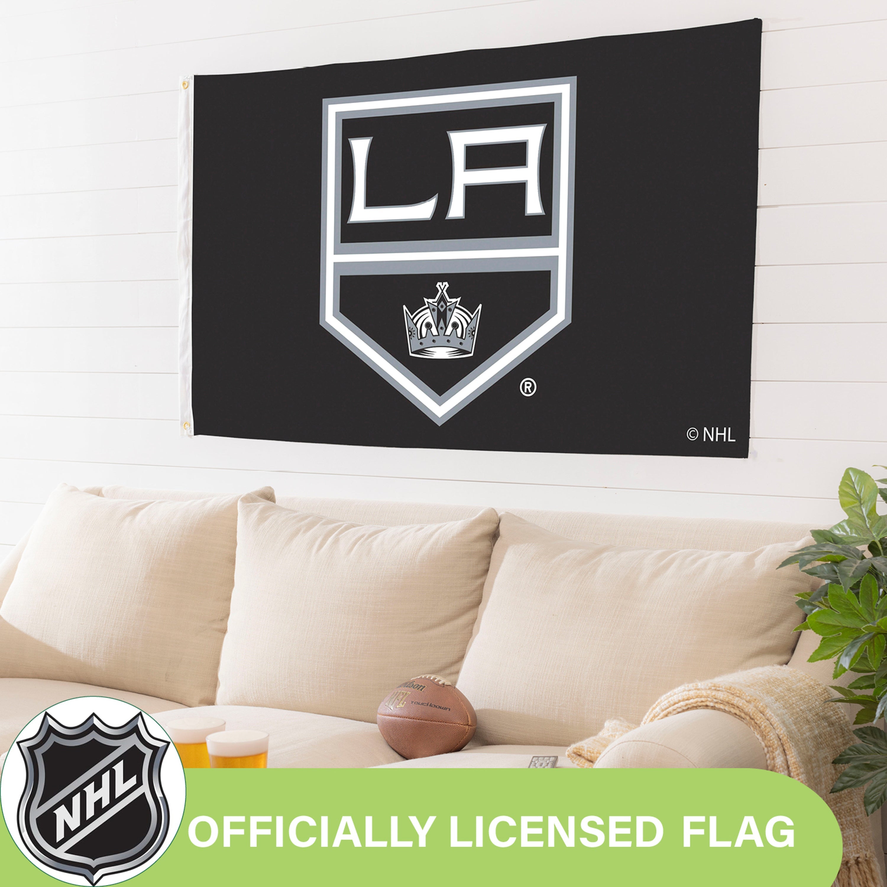 Los Angeles Kings Single Sided Flag w/ 2 Grommets, 3'x5' - Sports Gifts, Sports Memorabilia, Sports Collectibles, Fan Shop