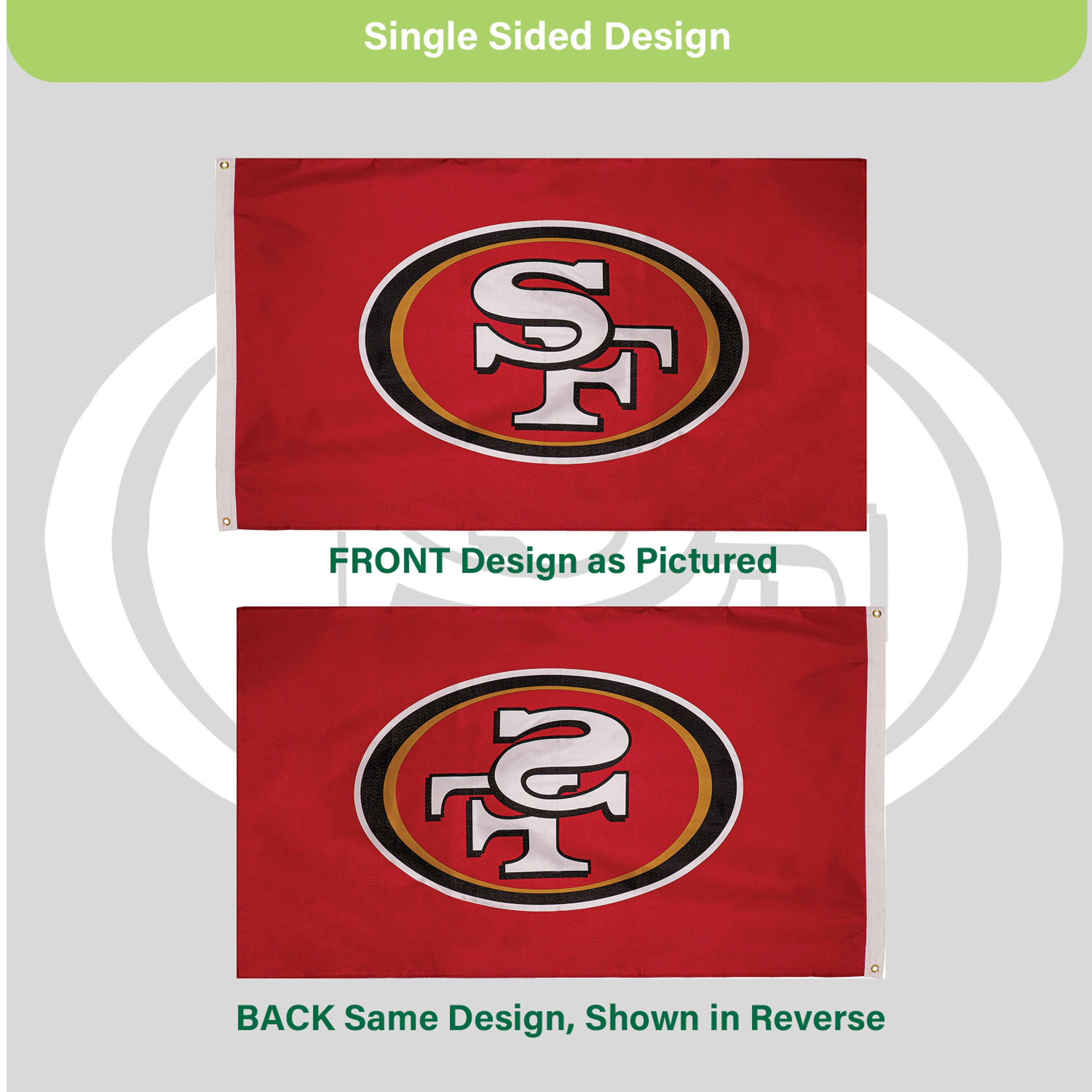 San Francisco 49ers Single Sided Estate Flag with 2 Grommets, 3'x5' - Sports Gifts, Sports Memorabilia, Sports Collectibles, Fan Shop