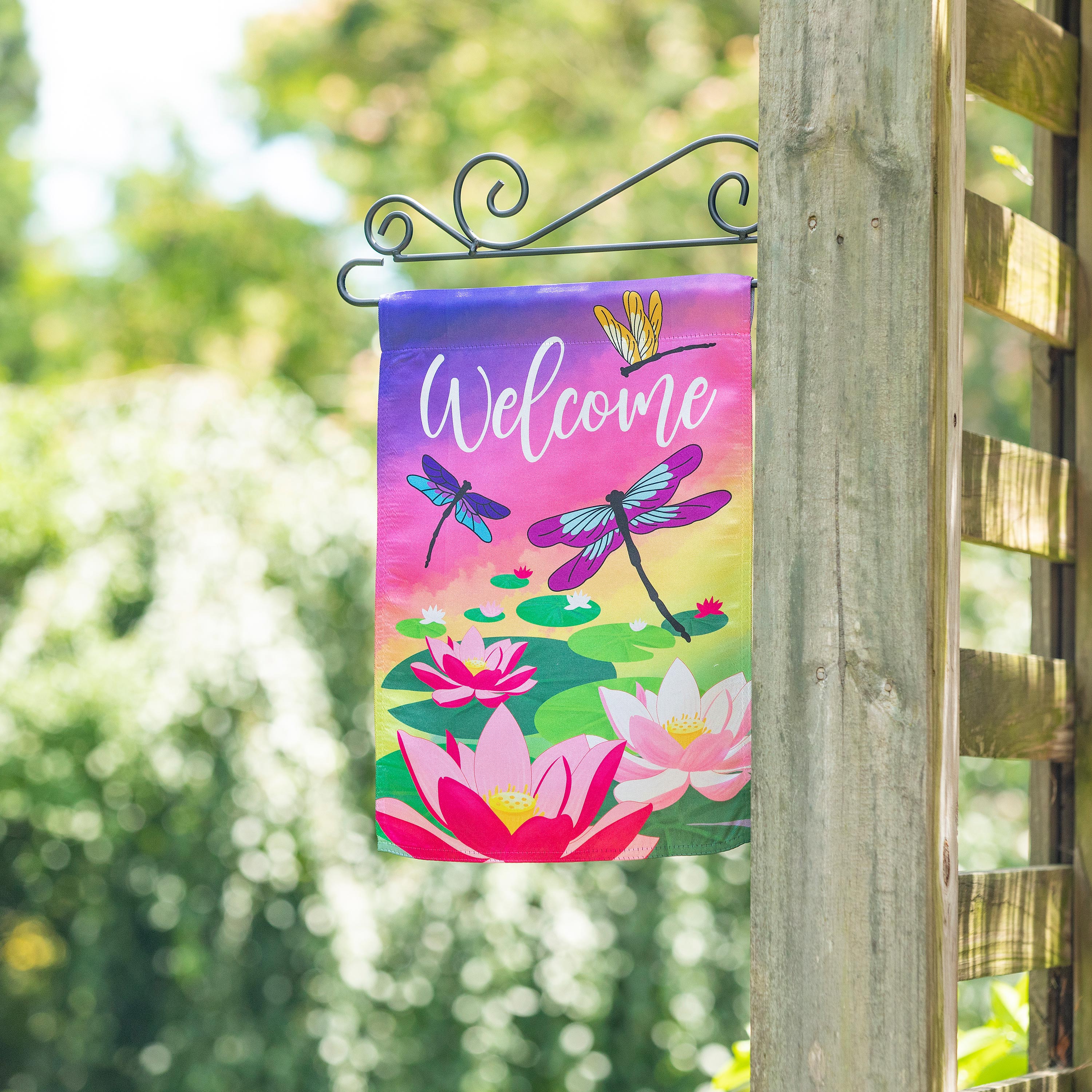 Welcome Dragonfly with Lily Pads Garden Lustre Flag - Sports Collectibles, Sports Memorabilia, Sports Fan Shop, Sports Gifts