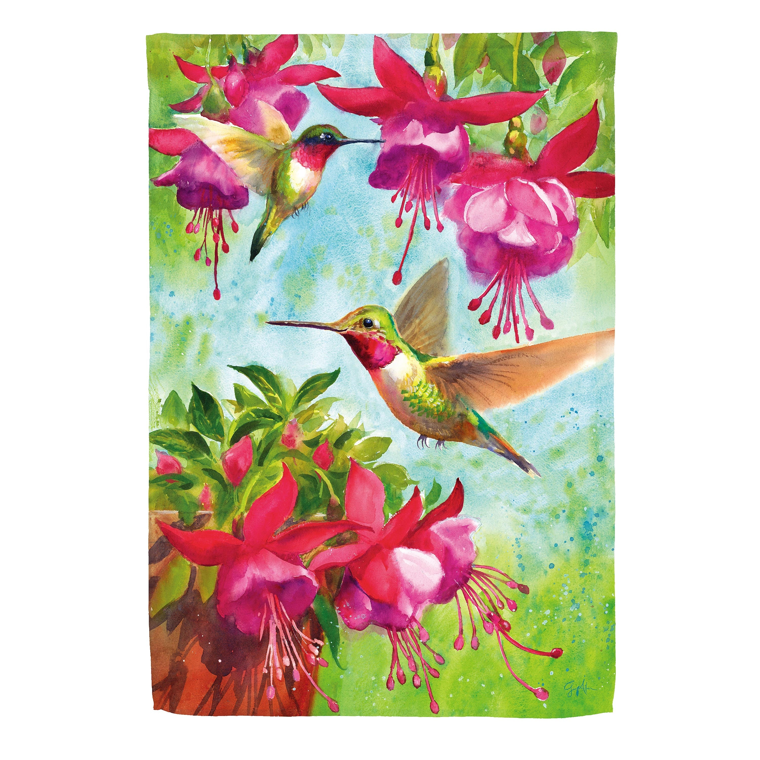 Fuchsia Hummingbird Suede House Flag - Sports Collectibles, Sports Memorabilia, Sports Fan Shop, Sports Gifts