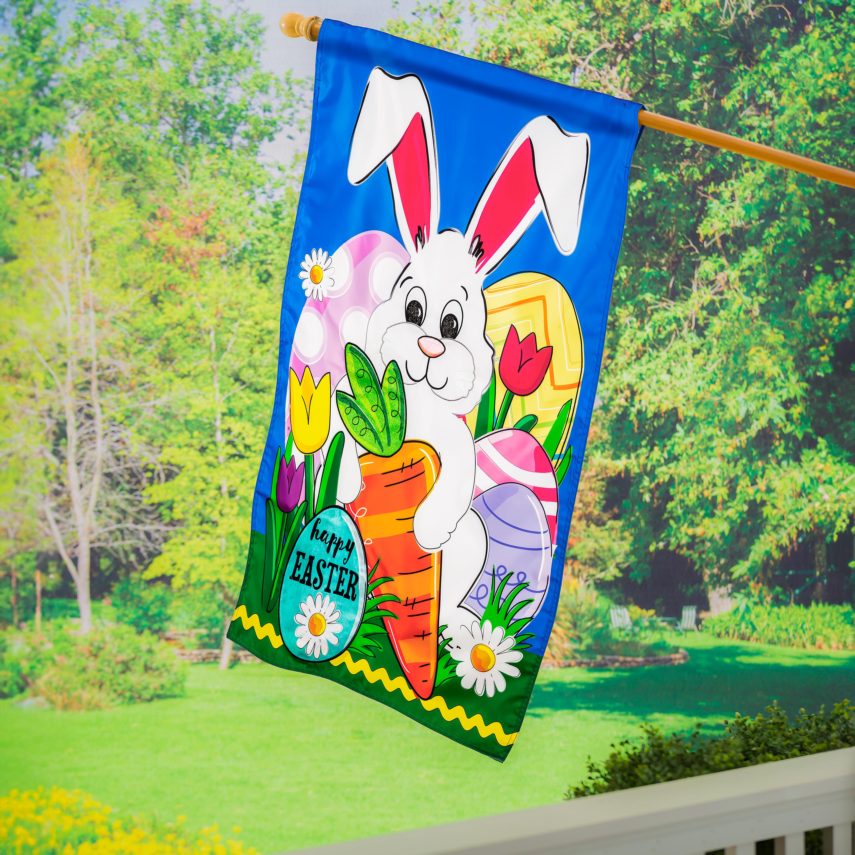 Happy Easter Bunny and Carrot Applique House Flag - Sports Collectibles, Sports Memorabilia, Sports Fan Shop, Sports Gifts