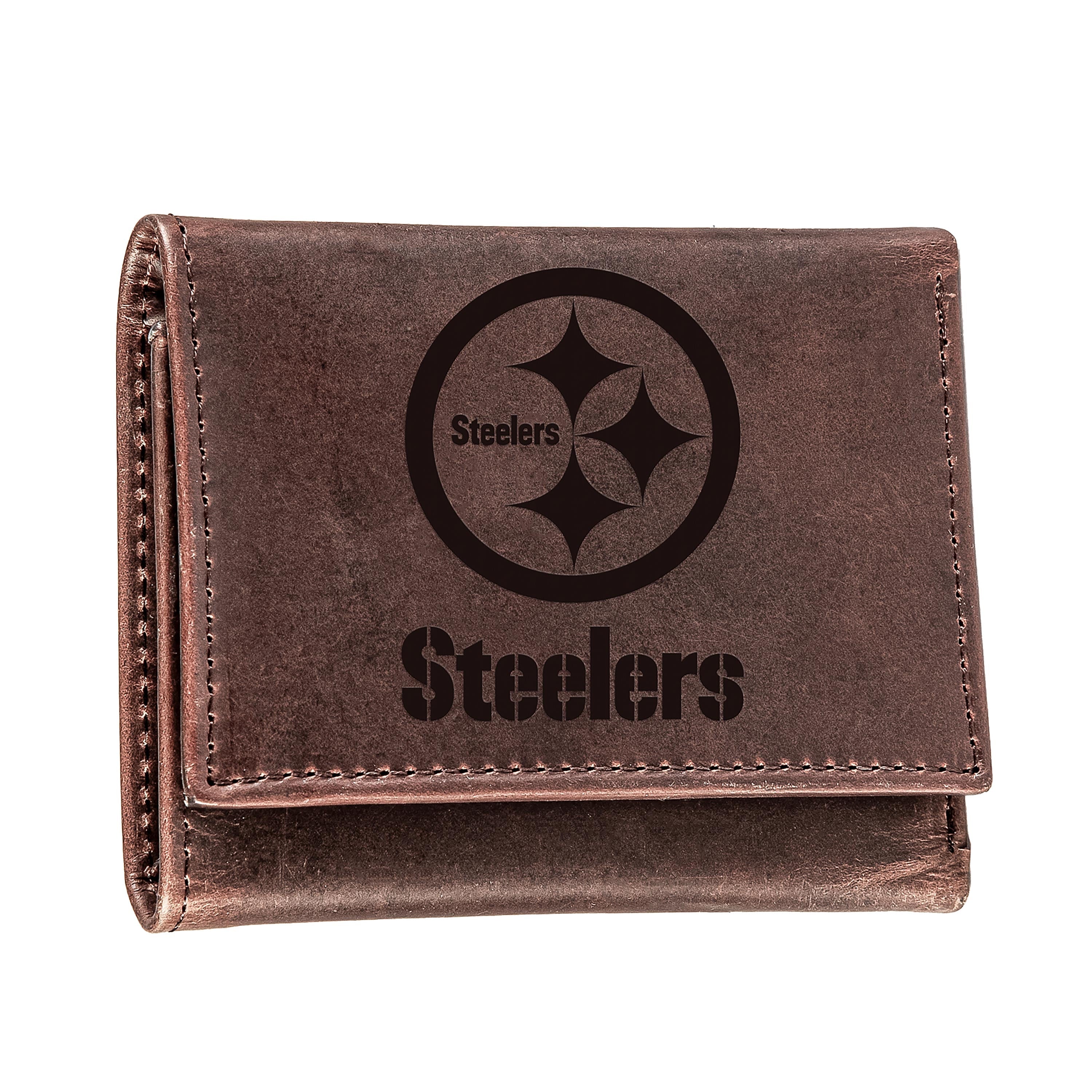 Pittsburgh Steelers, Tri-Fold Wallet, Brown, CH, 100% Genuine Leather - Sports Collectibles, Sports Memorabilia, Sports Fan Shop, Sports Gifts