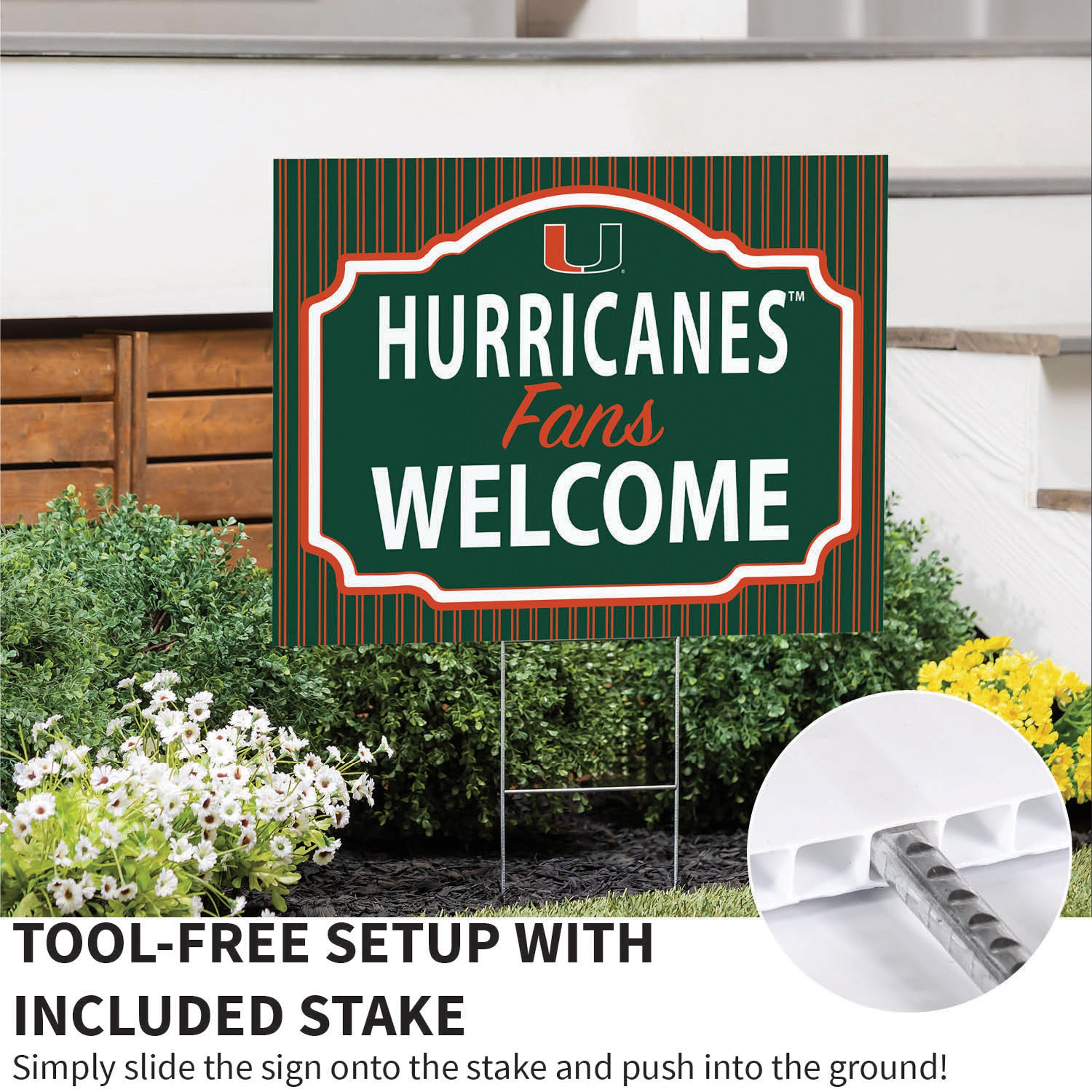 University of Miami Coroplast Yard Sign, "Fans Welcome" - Sports Collectibles, Sports Memorabilia, Sports Fan Shop, Sports Gifts