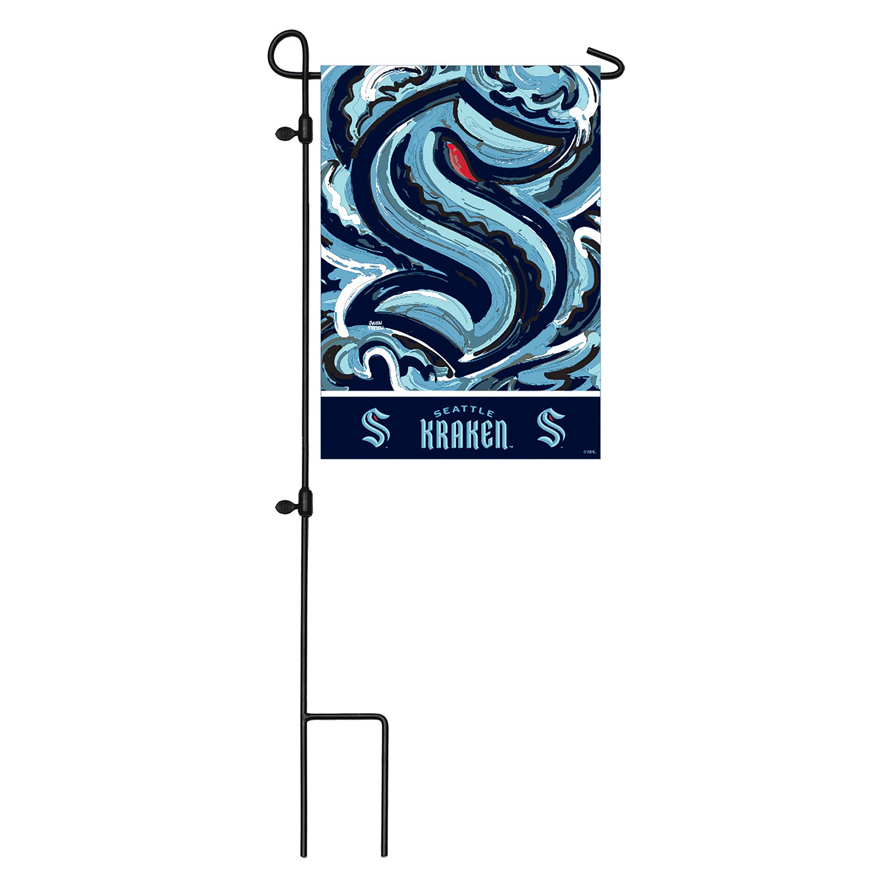 Seattle Kraken Justin Patten Logo Suede Garden Flag - Sports Collectibles, Sports Memorabilia, Sports Fan Shop, Sports Gifts