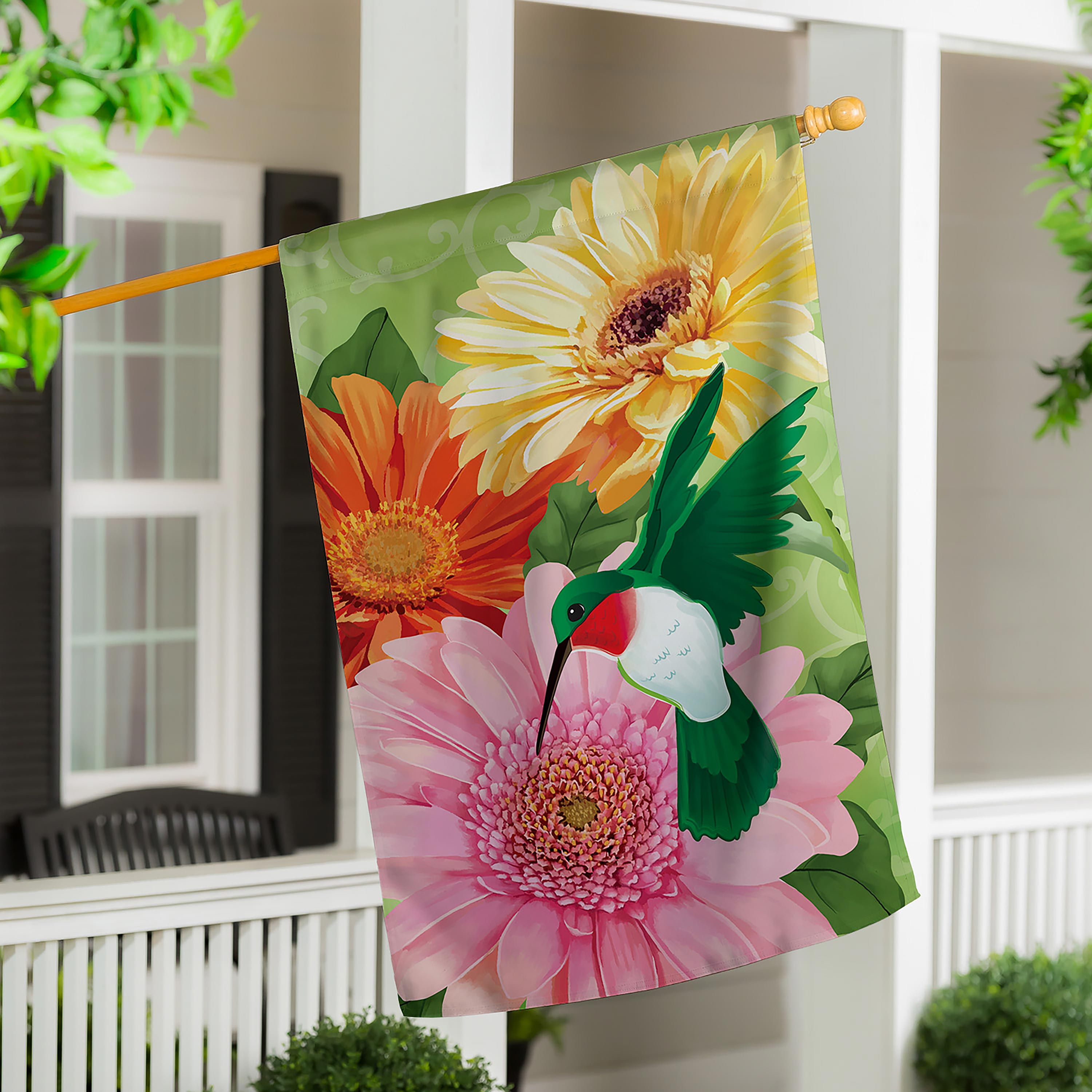 Hummingbird and Daisy Trio House Linen Flag - Sports Collectibles, Sports Memorabilia, Sports Fan Shop, Sports Gifts