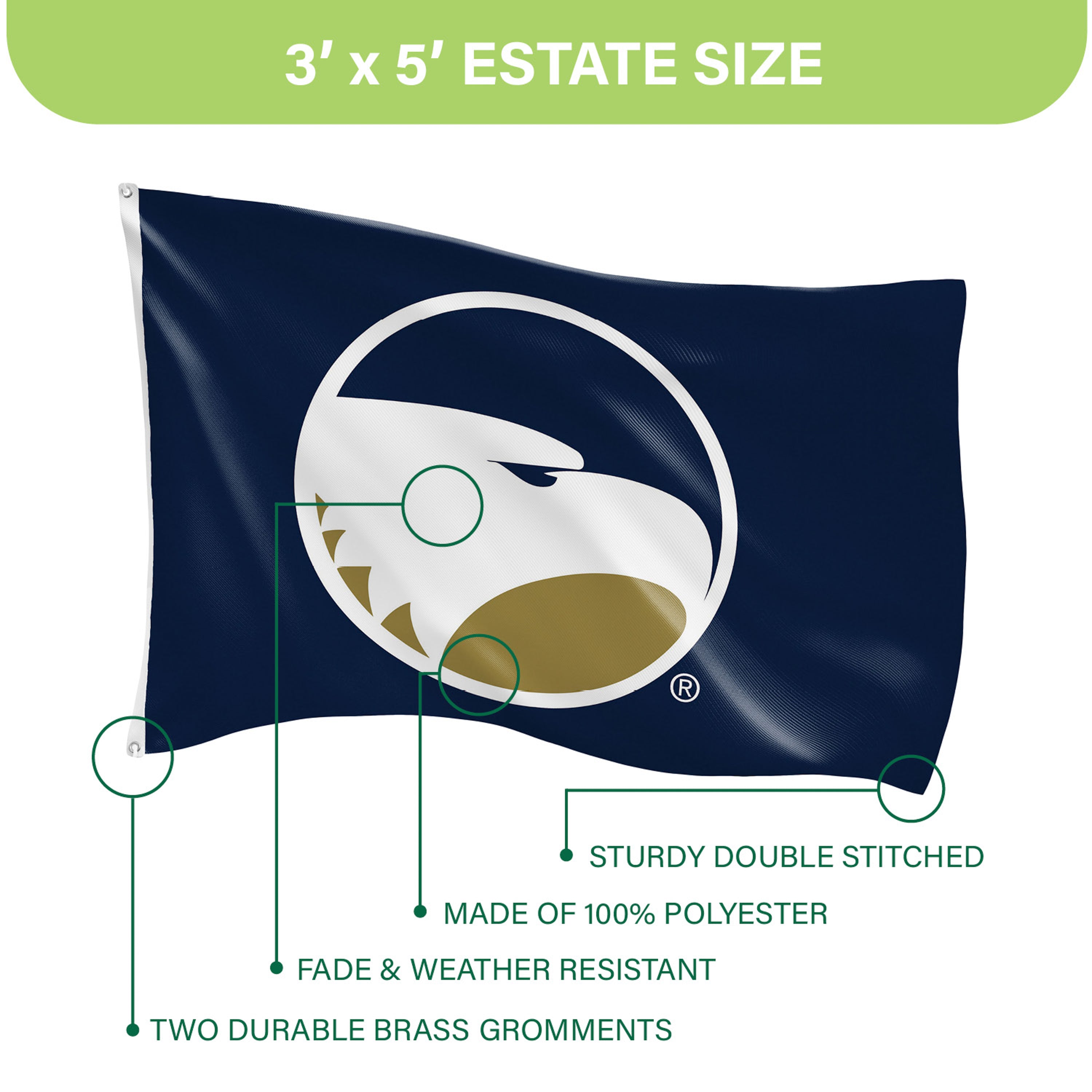 Georgia Southern Single Sided Flag w/ 2 Grommets, 3'x5' - Sports Gifts, Sports Memorabilia, Sports Collectibles, Fan Shop