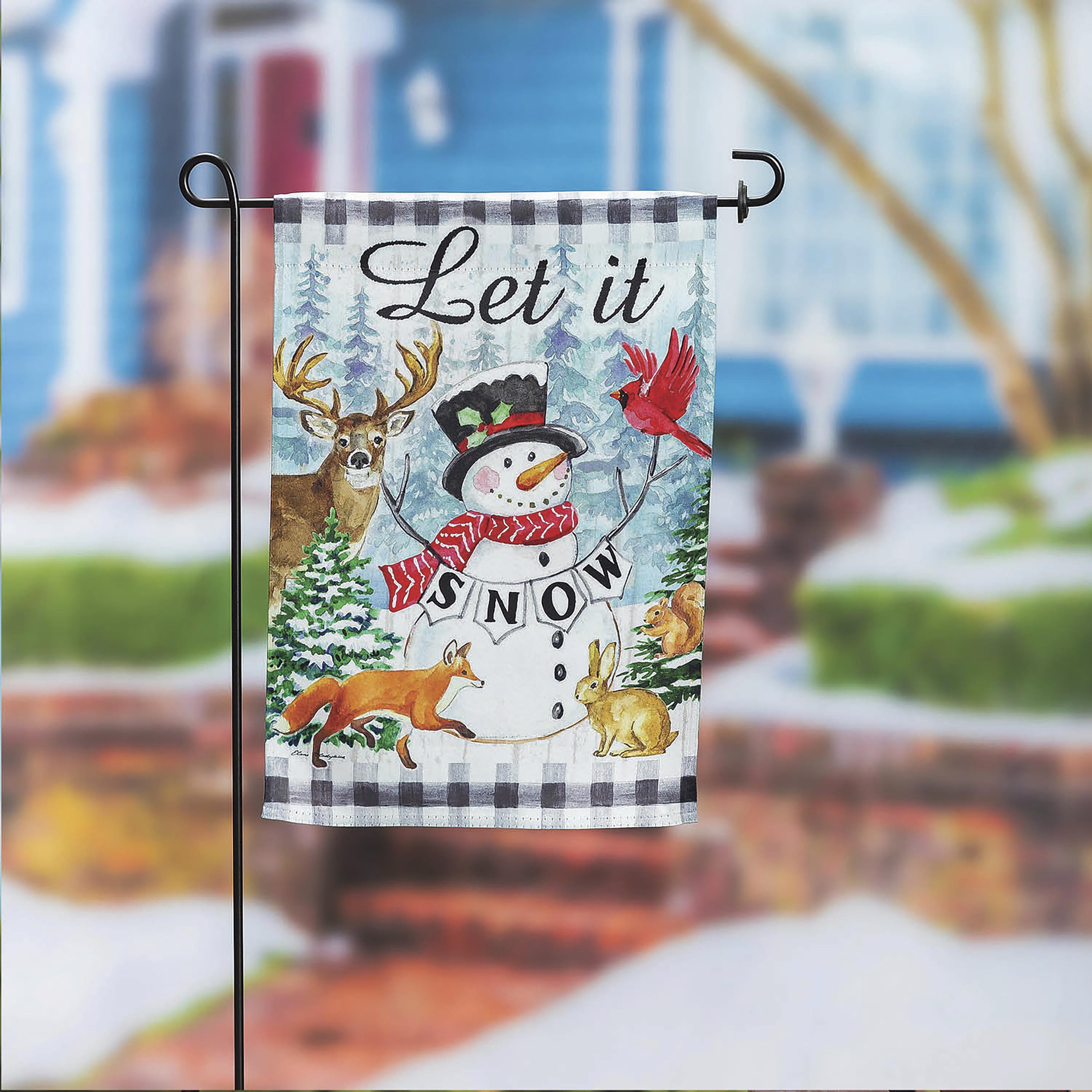 Let it Snow Snowman and Woodlands Suede Garden Flag - Sports Collectibles, Sports Memorabilia, Sports Fan Shop, Sports Gifts