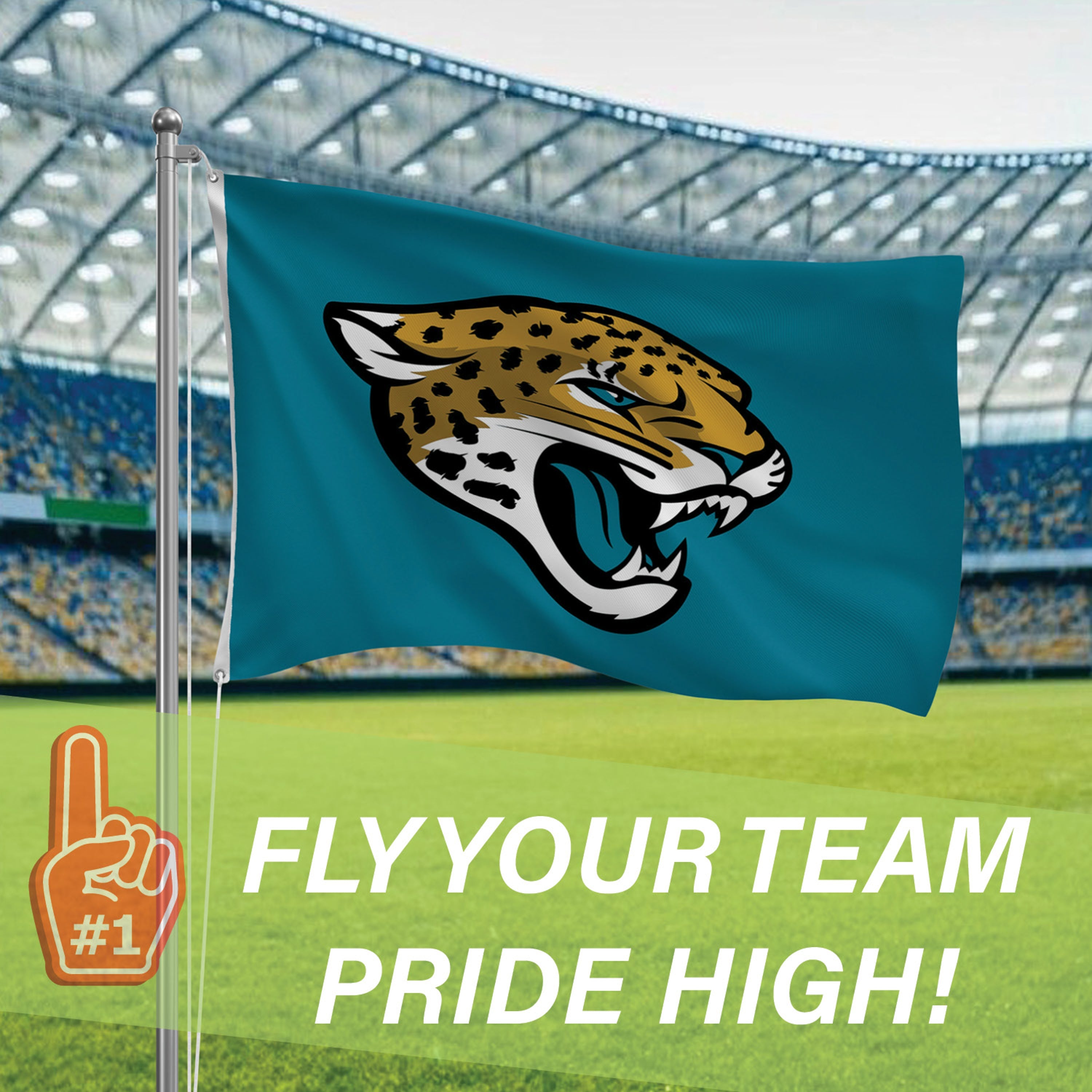 Jacksonville Jaguars Single Sided Flag w/ 2 Grommets, 3'x5' - Sports Gifts, Sports Memorabilia, Sports Collectibles, Fan Shop