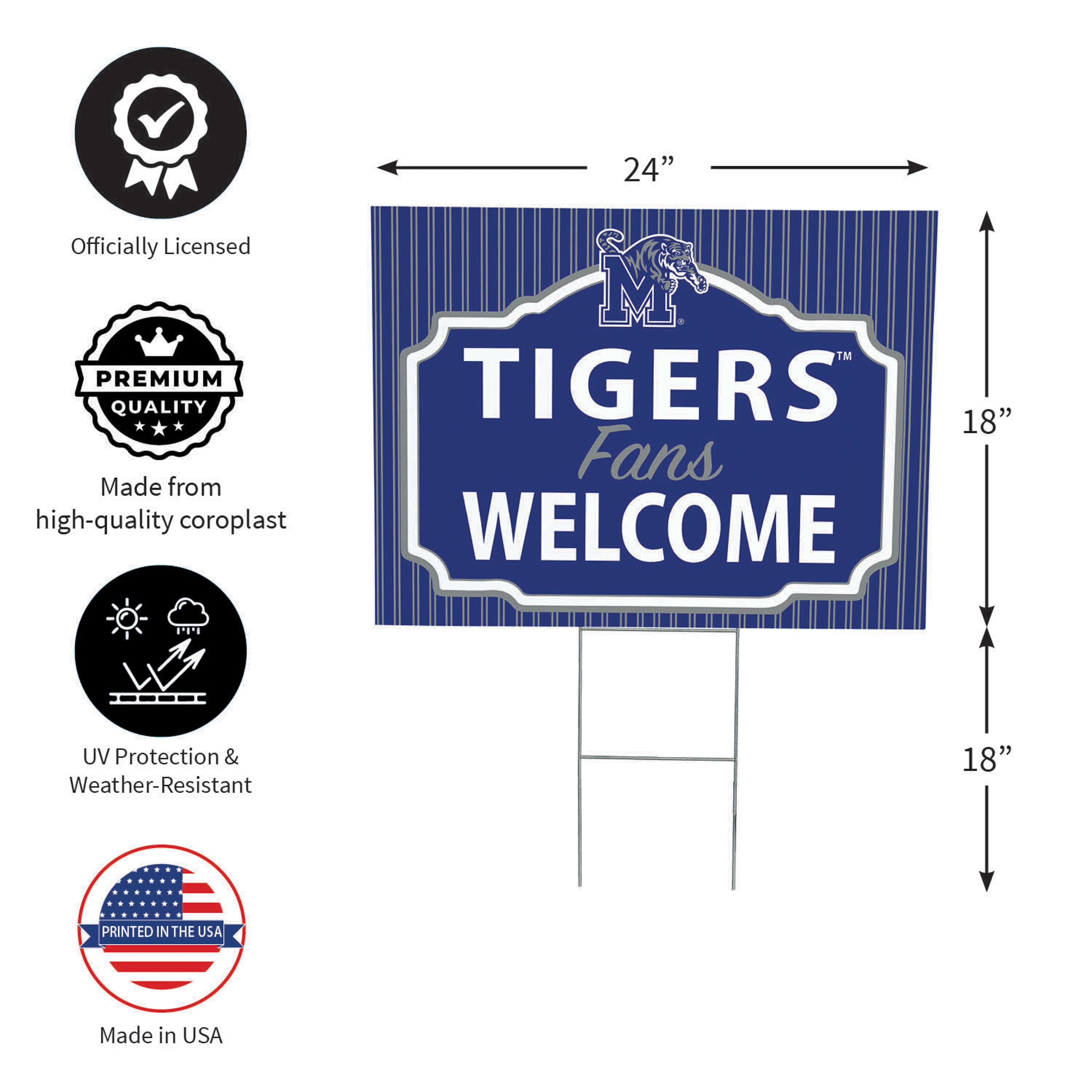 University of Memphis Coroplast Yard Sign, "Fans Welcome" - Sports Collectibles, Sports Memorabilia, Sports Fan Shop, Sports Gifts