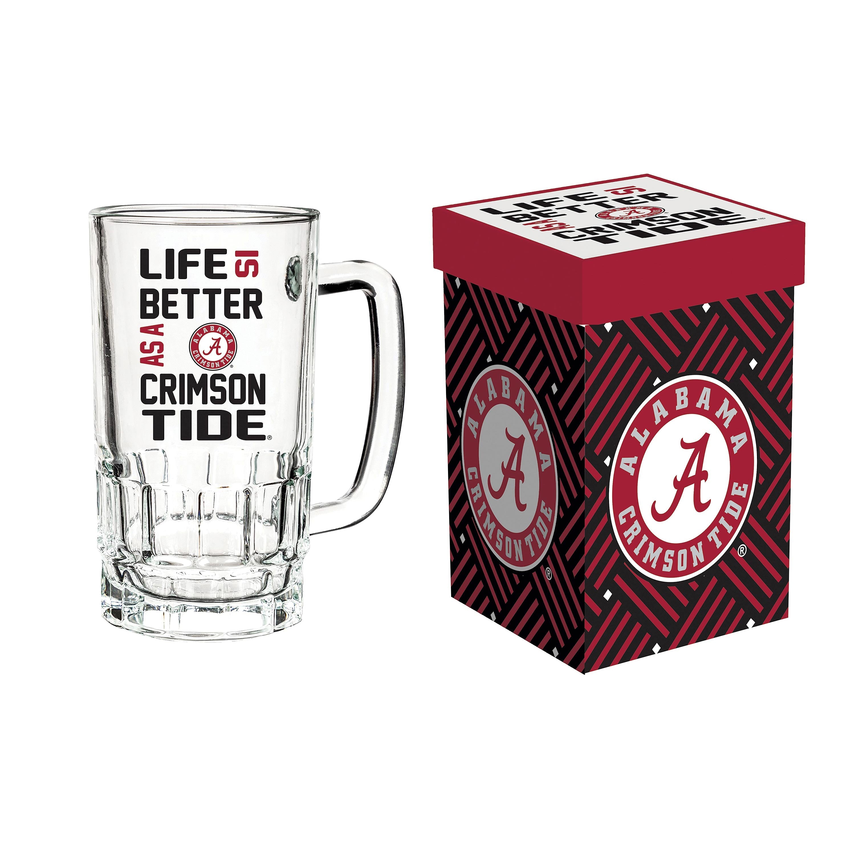 Glass Tankard Cup, with Gift Box, University of Alabama - Sports Collectibles, Sports Memorabilia, Sports Fan Shop, Sports Gifts