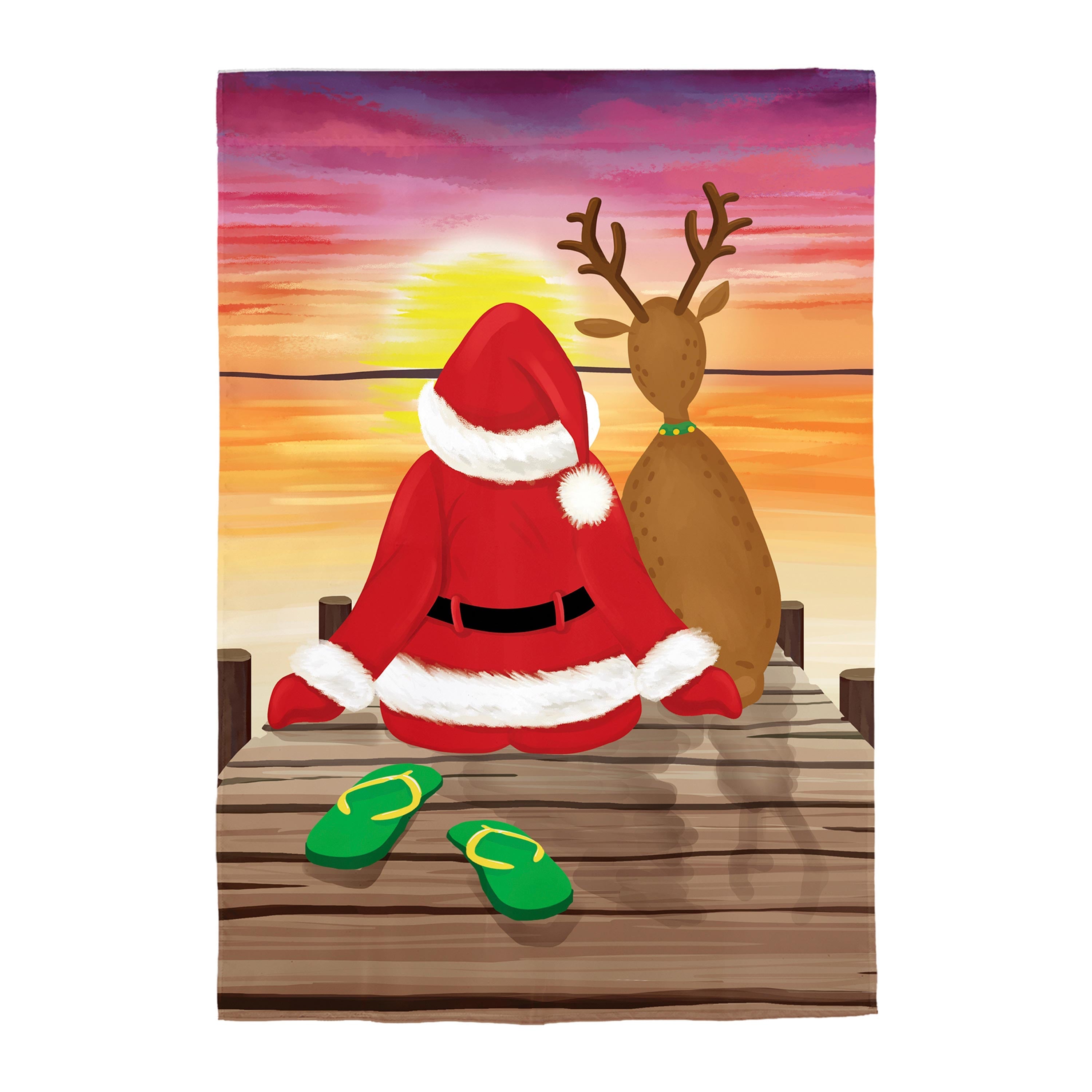 Santa and Deer Sunset Applique House flag - Sports Collectibles, Sports Memorabilia, Sports Fan Shop, Sports Gifts
