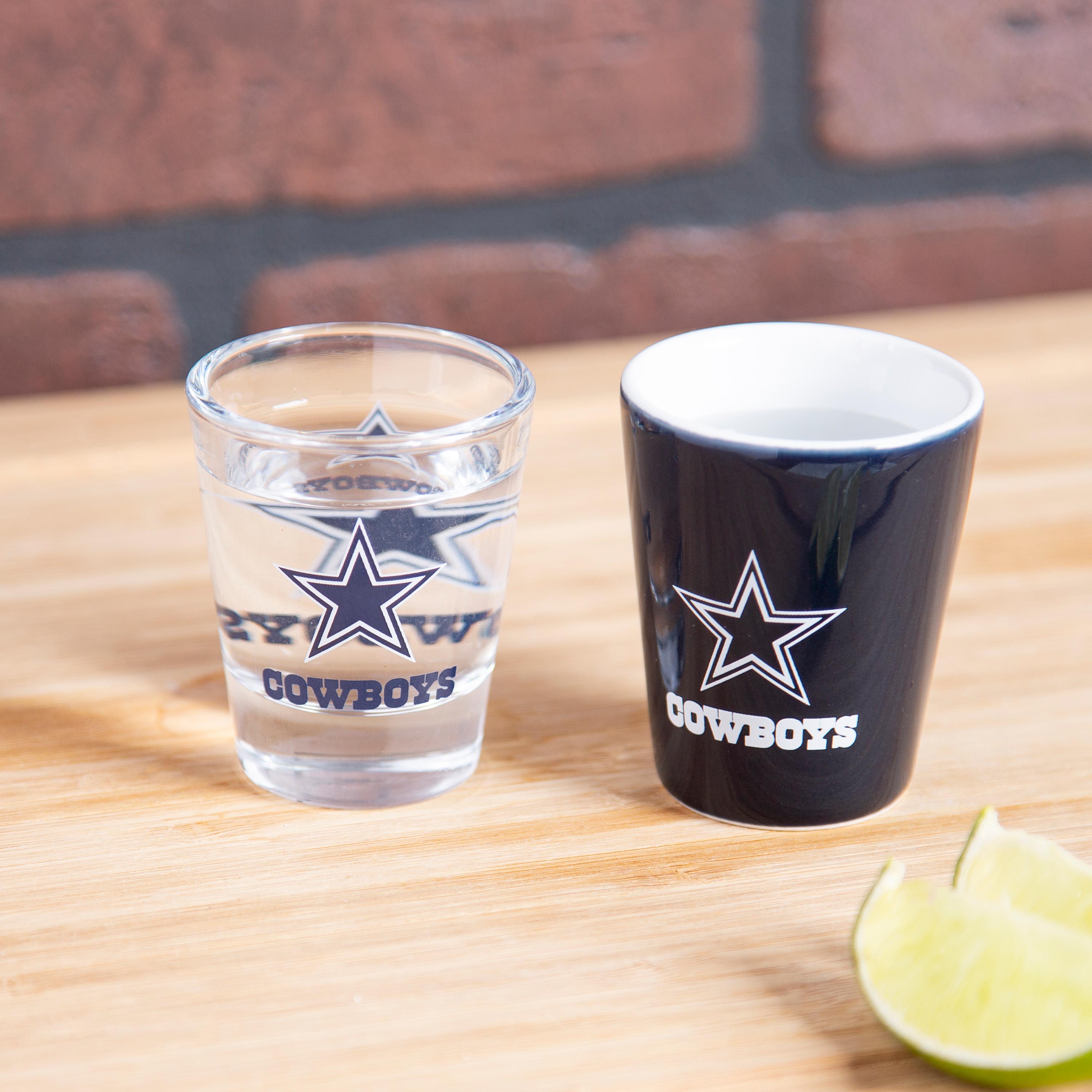 Dallas Cowboys 4-Piece Ceramic and Glass 2oz. Shot Glass Set - Sports Collectibles, Sports Memorabilia, Sports Fan Shop, Sports Gifts
