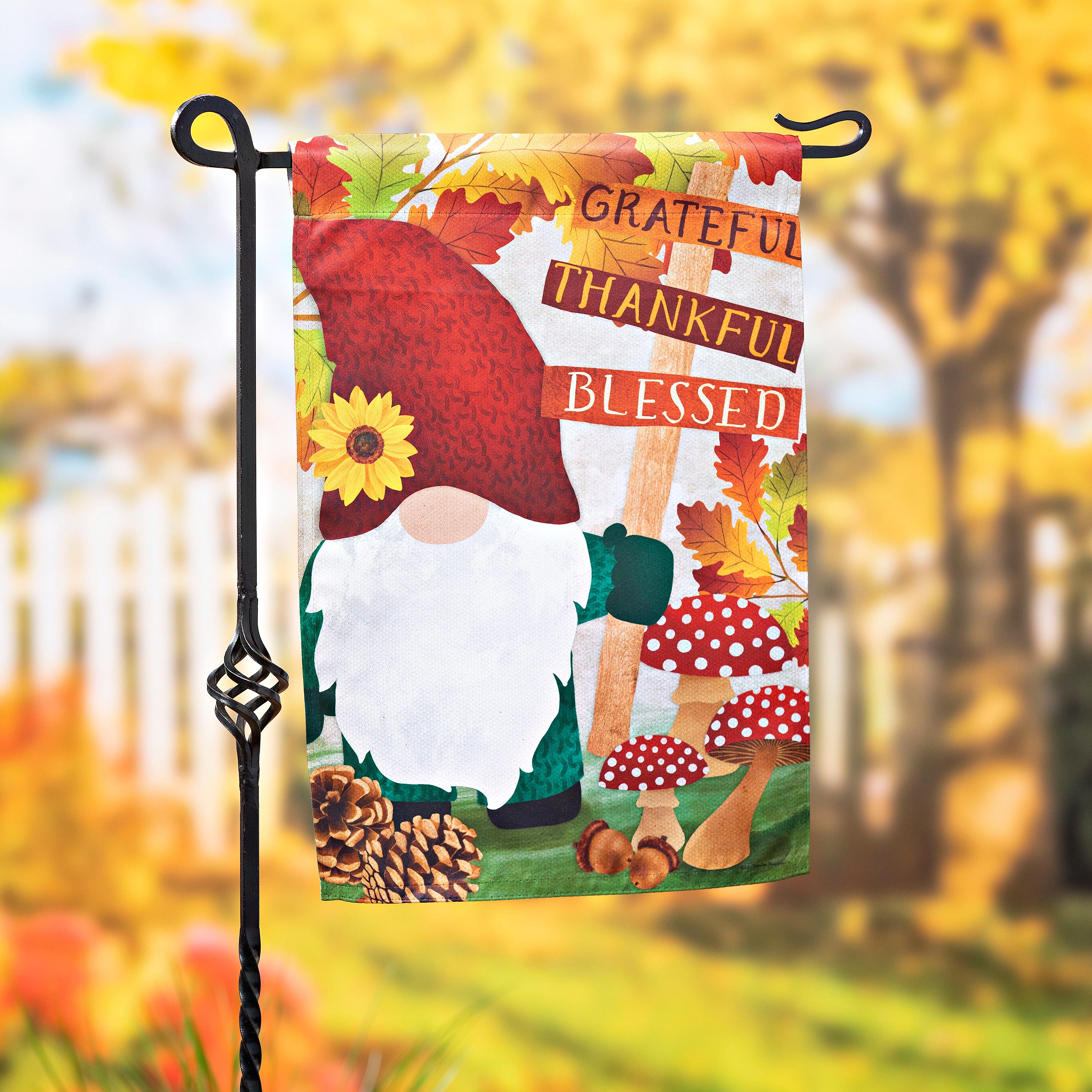 Grateful Fall Gnome Garden Suede Flag - Sports Collectibles, Sports Memorabilia, Sports Fan Shop, Sports Gifts