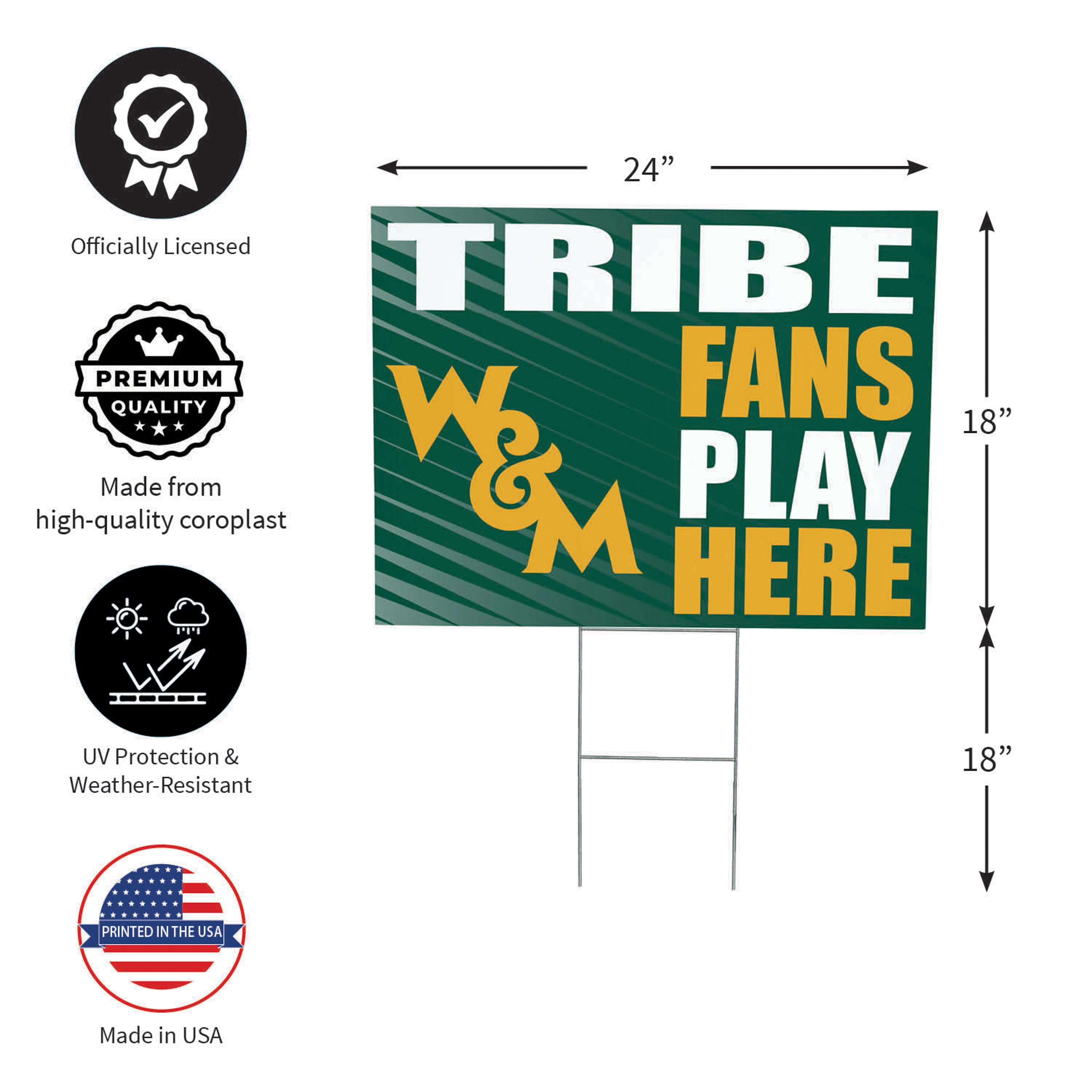 William & Mary Coroplast Yard Sign "Fans Play Here" - Sports Collectibles, Sports Memorabilia, Sports Fan Shop, Sports Gifts