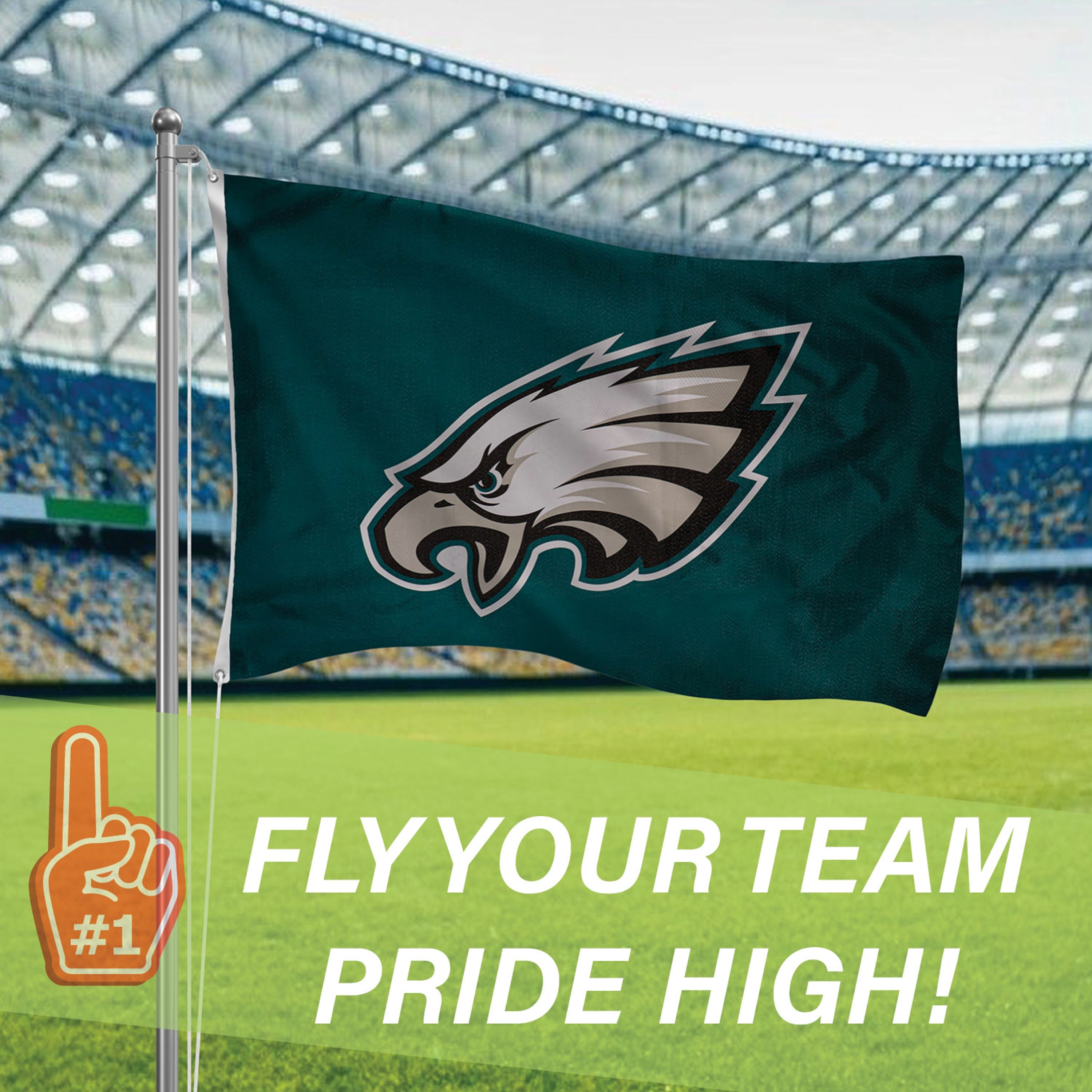 Philadelphia Eagles Single Sided Estate Flag with 2 Grommets, 3'x5' - Sports Gifts, Sports Memorabilia, Sports Collectibles, Fan Shop