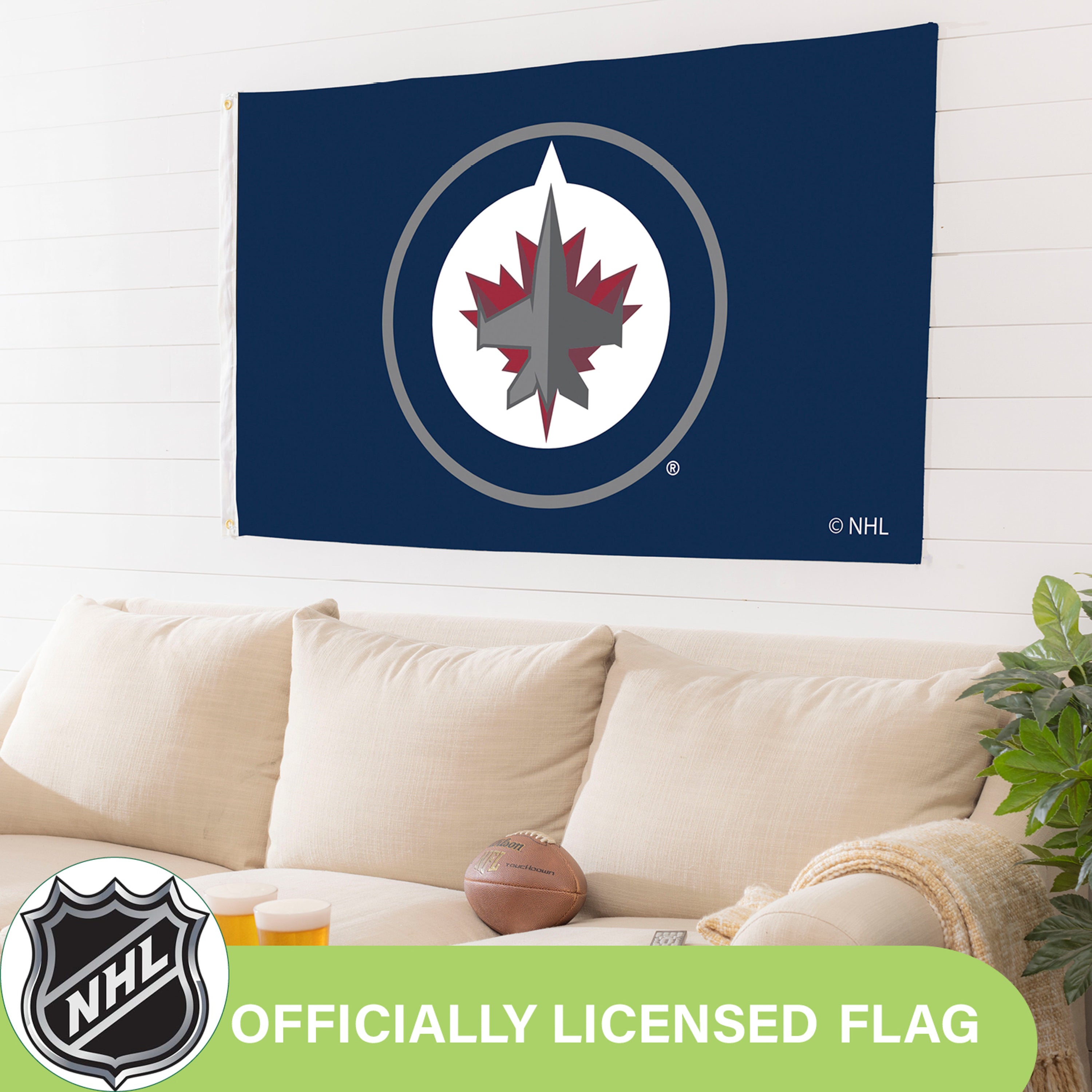 Winnipeg Jets Single Sided Flag w/ 2 Grommets, 3'x5' - Sports Gifts, Sports Memorabilia, Sports Collectibles, Fan Shop